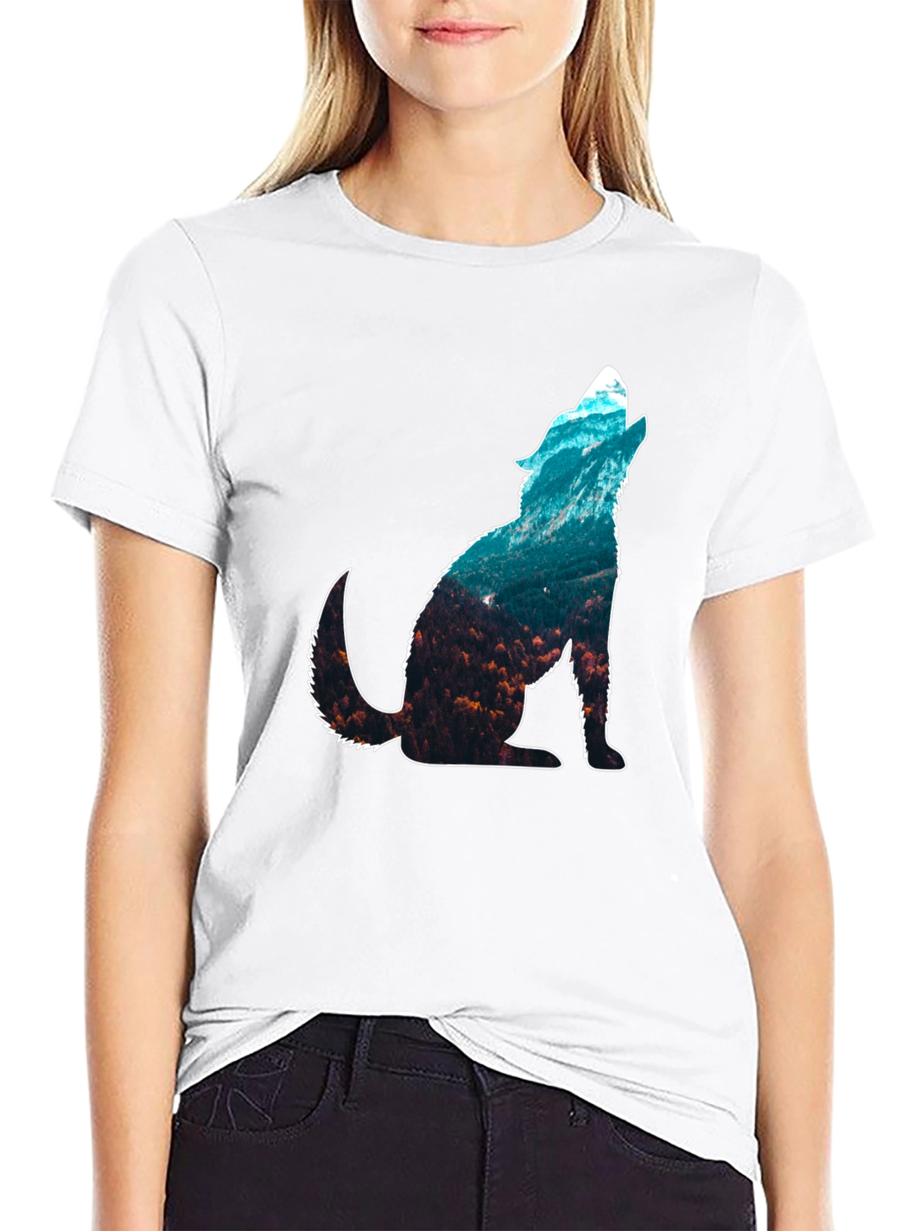 Black Nature Wolf Graphic T-Shirt - Black Cotton Tee view 9