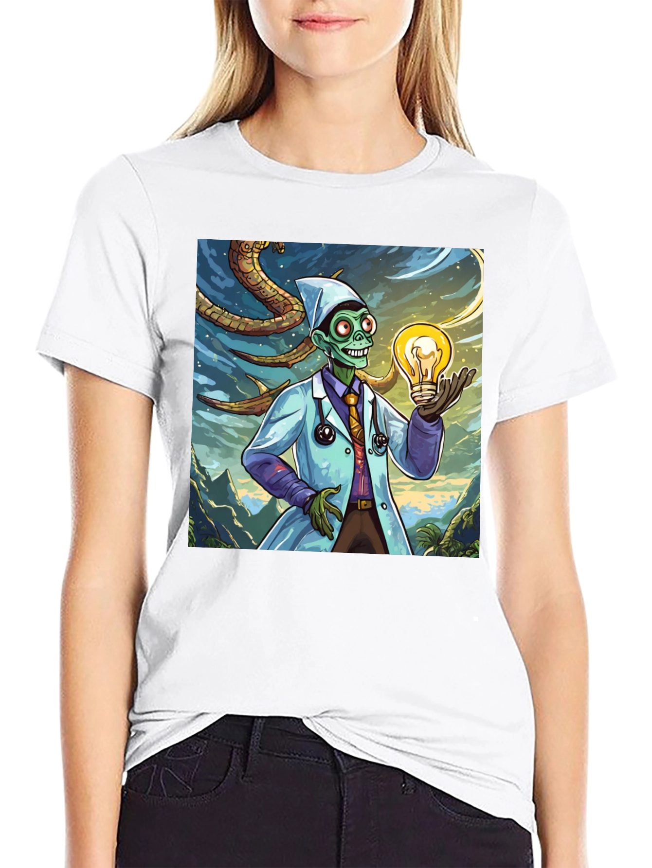 Black Zombie Doctor Idea T-Shirt - Brainy & Unique Graphic Tee view 9