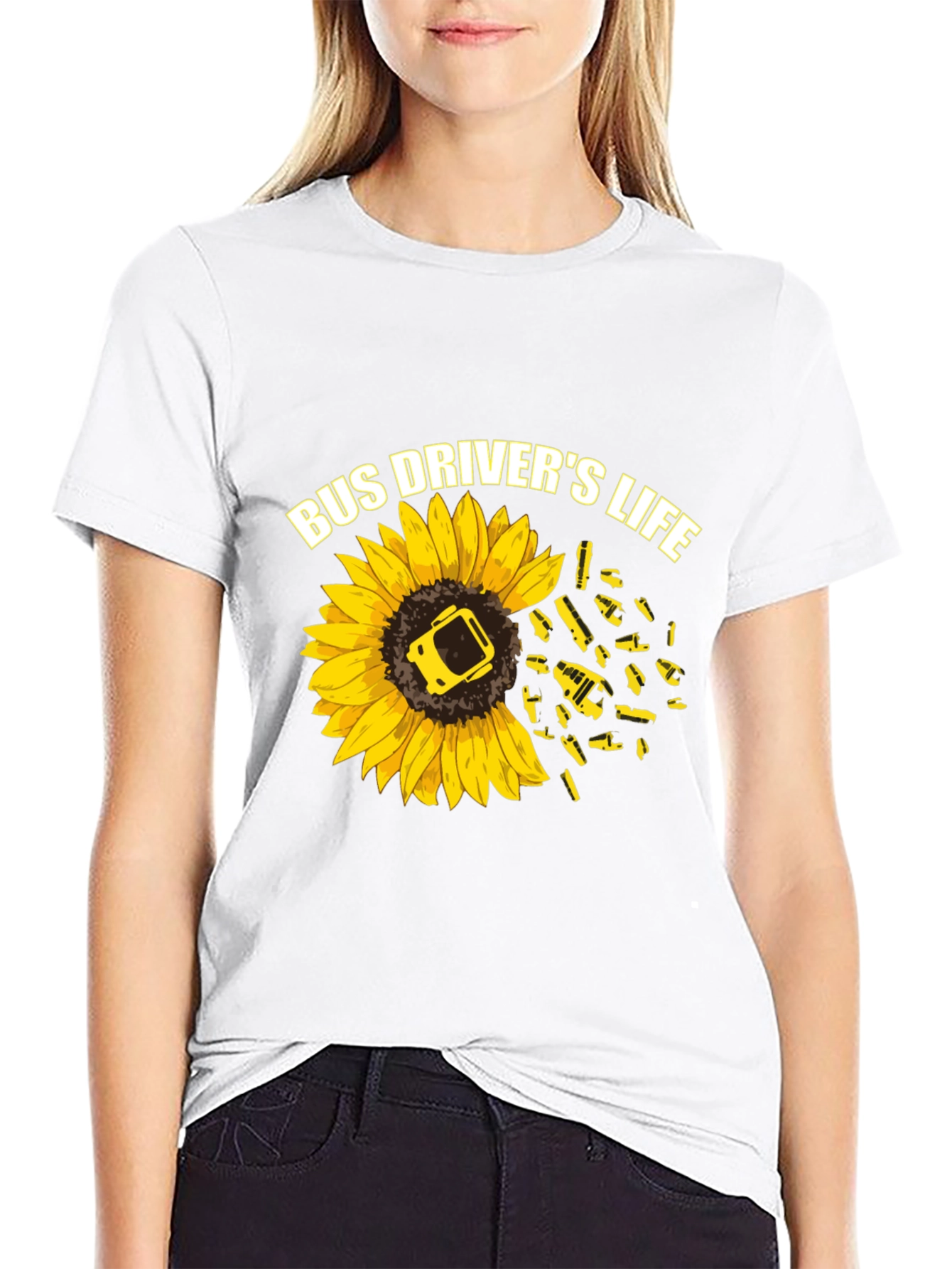Black Bus Driver's Life Sunflower Graphic T-Shirt view 9