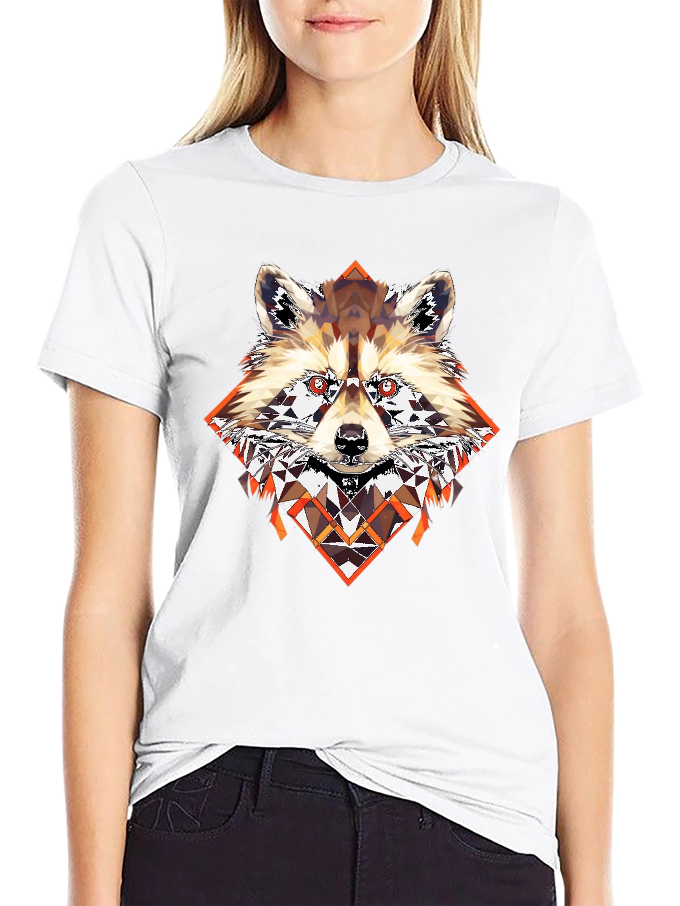 Black Geometric Raccoon Graphic Tee - Cool, Unique Design view 9