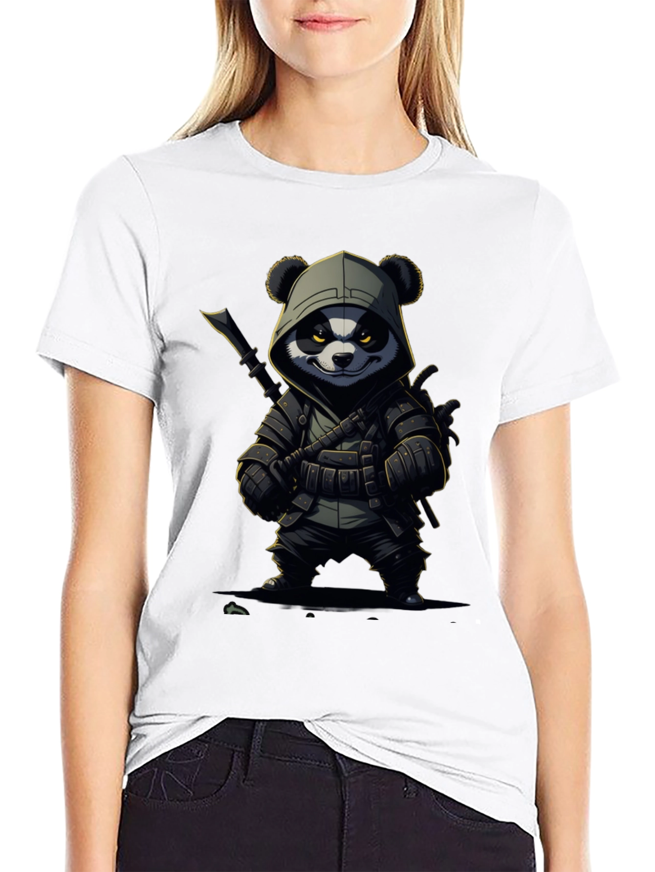 Black Panda Warrior T-Shirt - Black Cotton Tee view 9