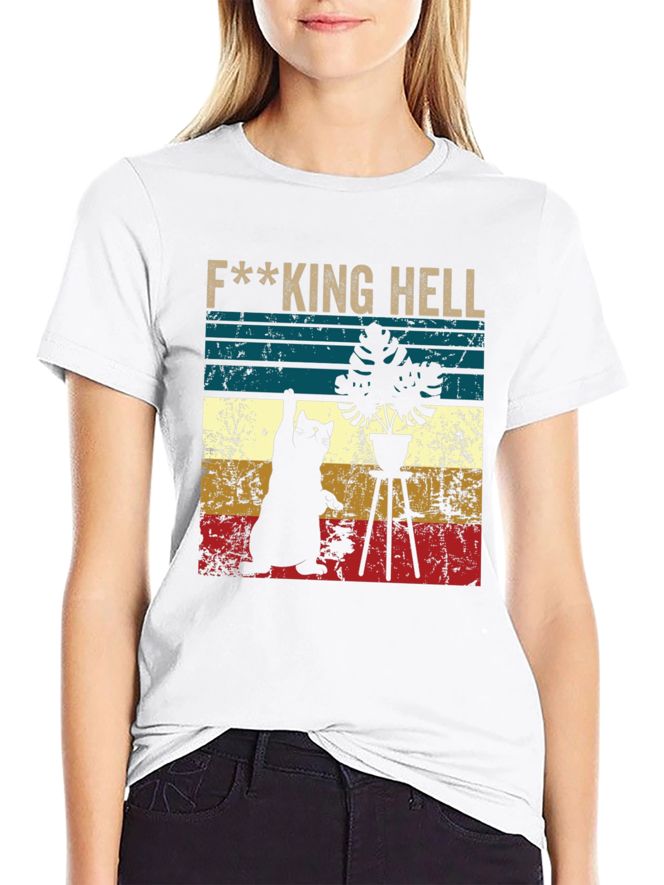 Black F***ing Hell Cat & Plant Graphic Tee - Unisex view 9
