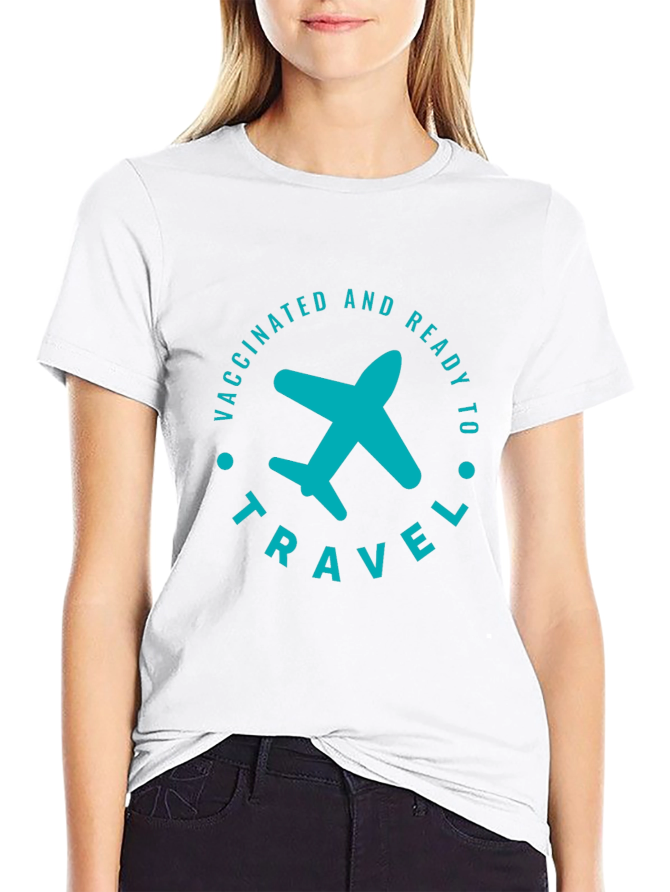 Black Vaccinated & Ready to Travel T-Shirt - Airplane Graphic view 9