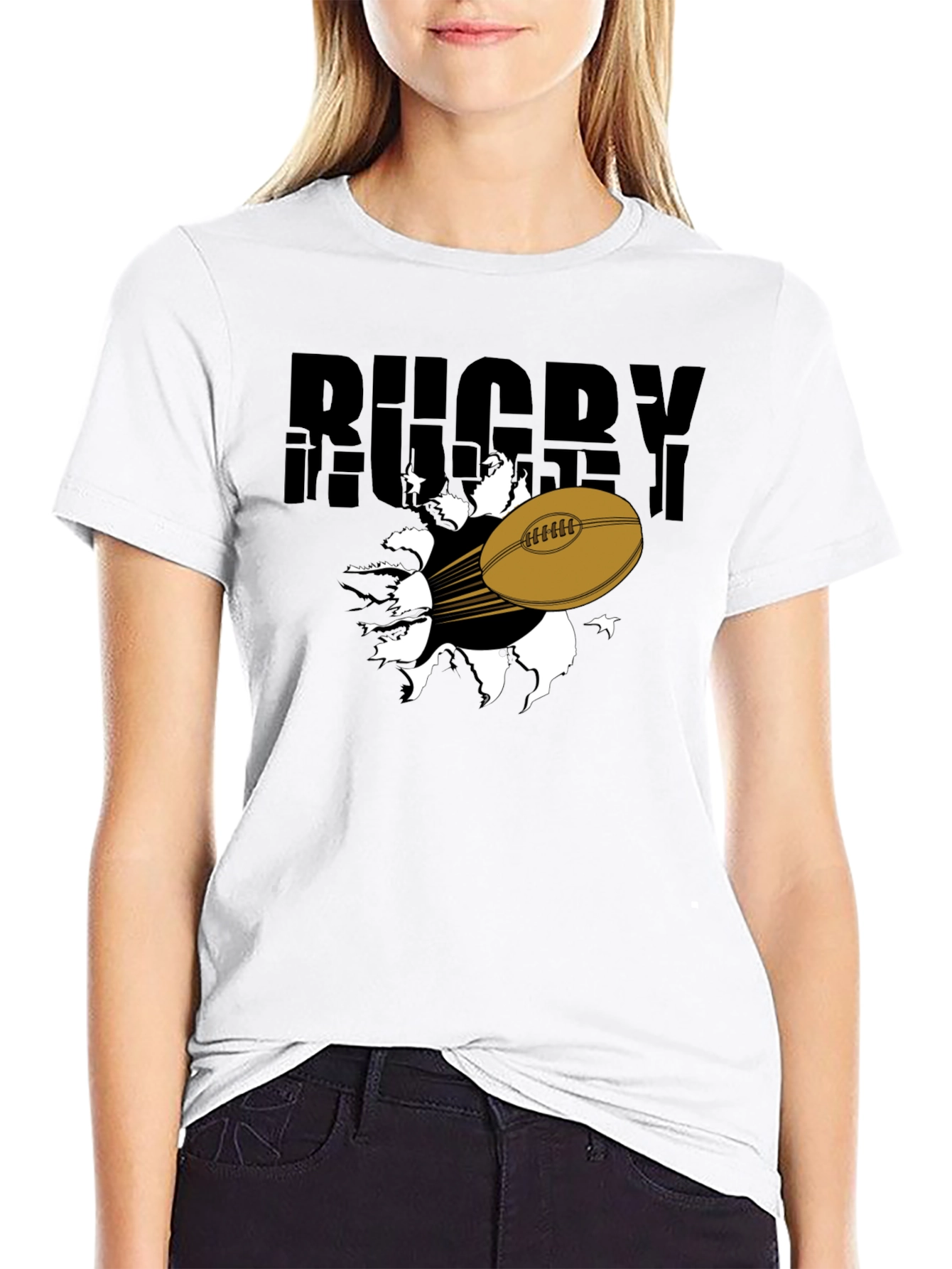 Black Rugby Ball Graphic T-Shirt - Black view 9