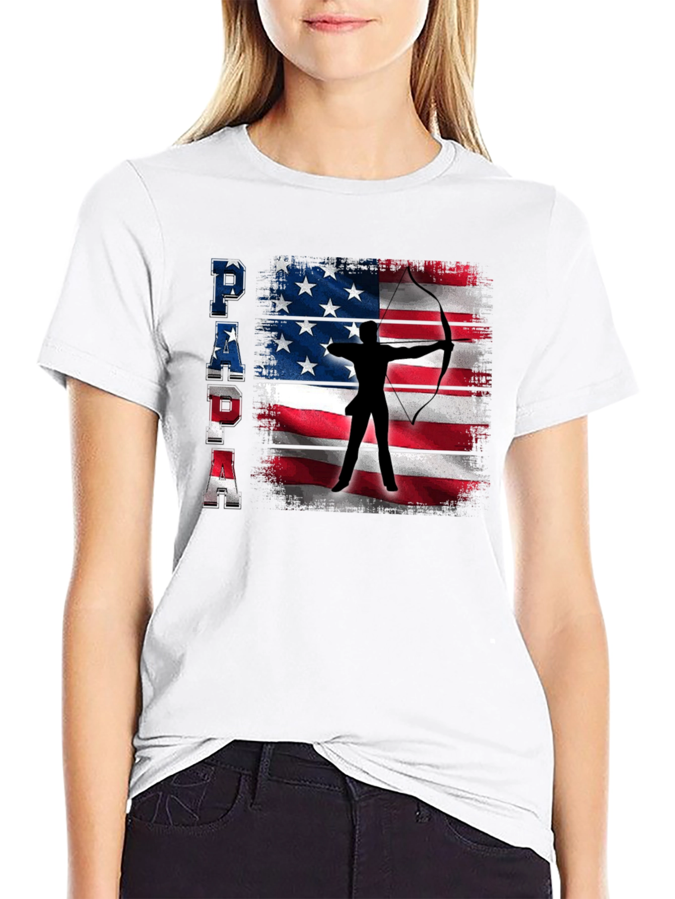 Black Patriotic Archer Dad T-Shirt - USA Flag Bow Hunting view 9