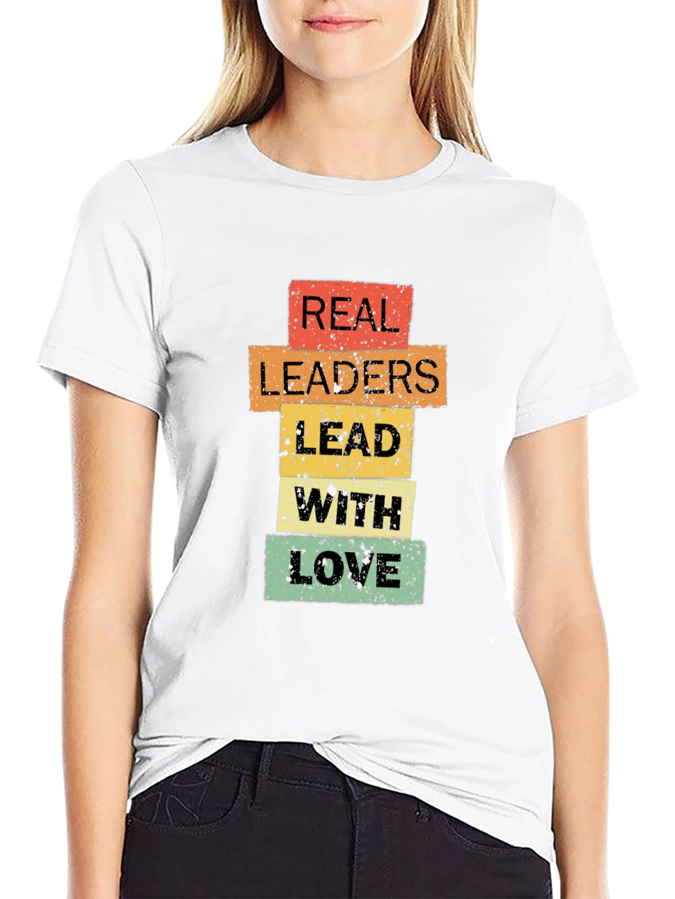 Black Real Leaders Lead With Love T-Shirt - Positive Message Tee view 9