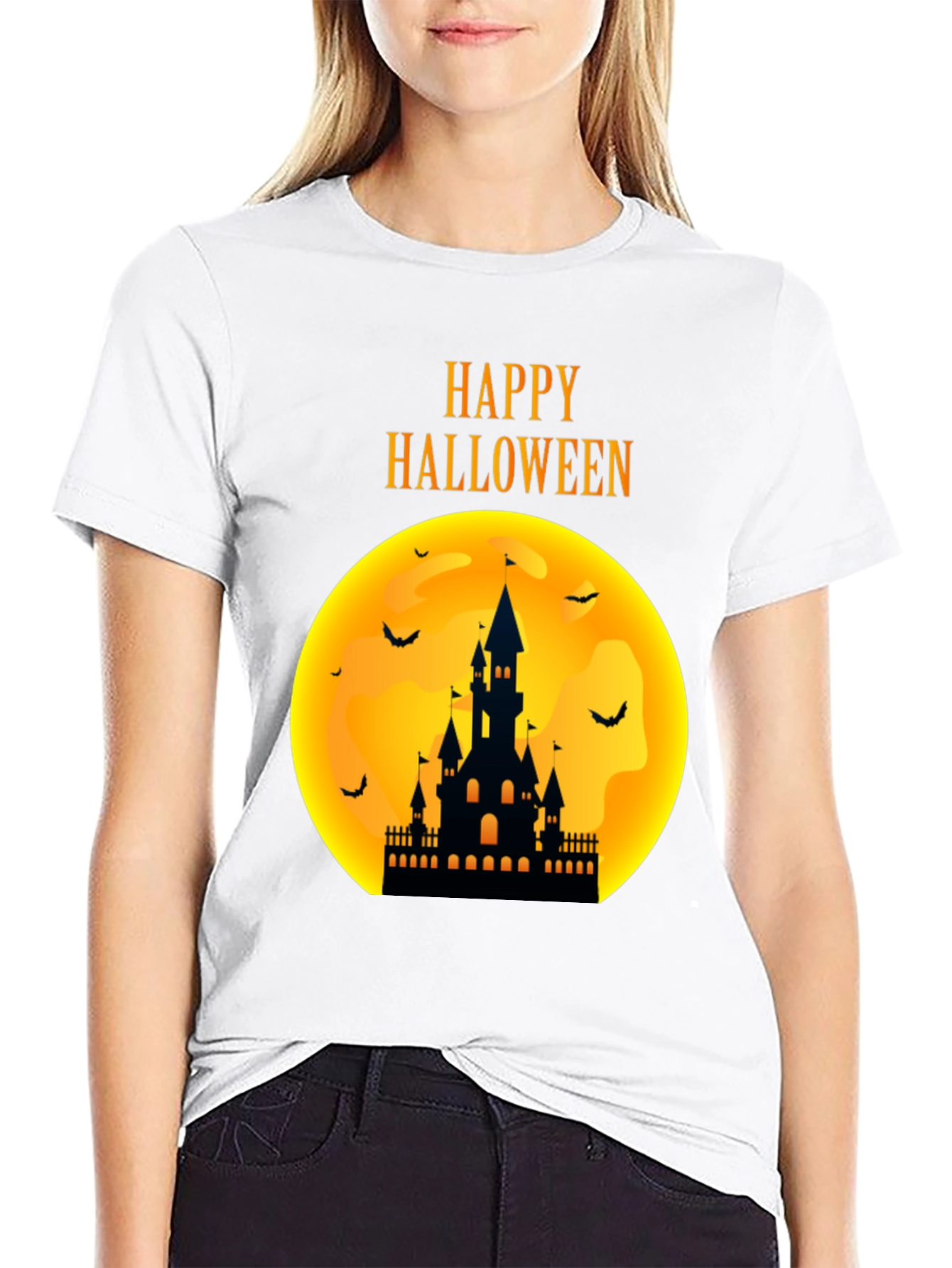 Black Happy Halloween Castle T-Shirt view 9