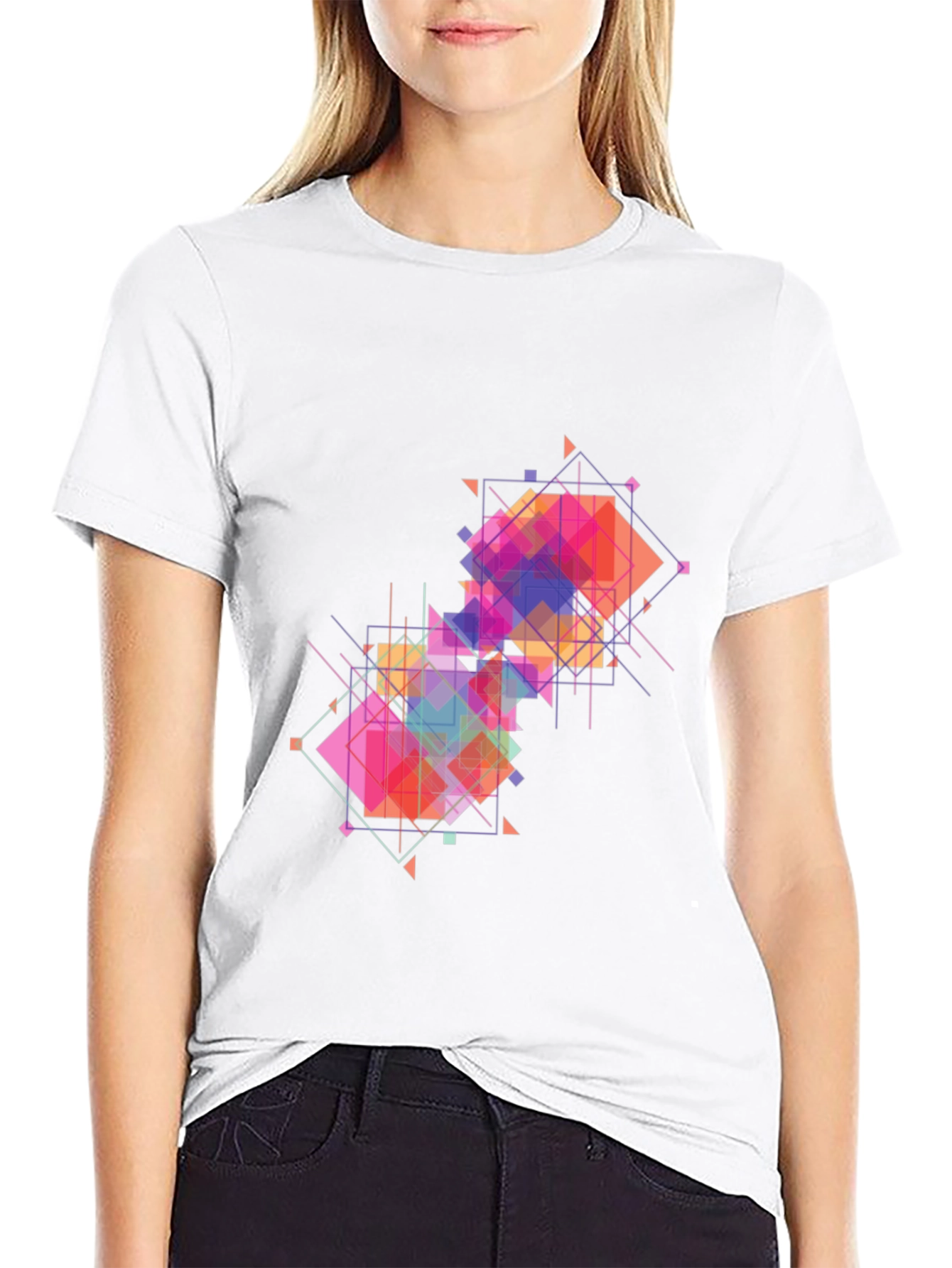 Black Geometric Pattern Graphic Tee - Modern Art Shirt view 9
