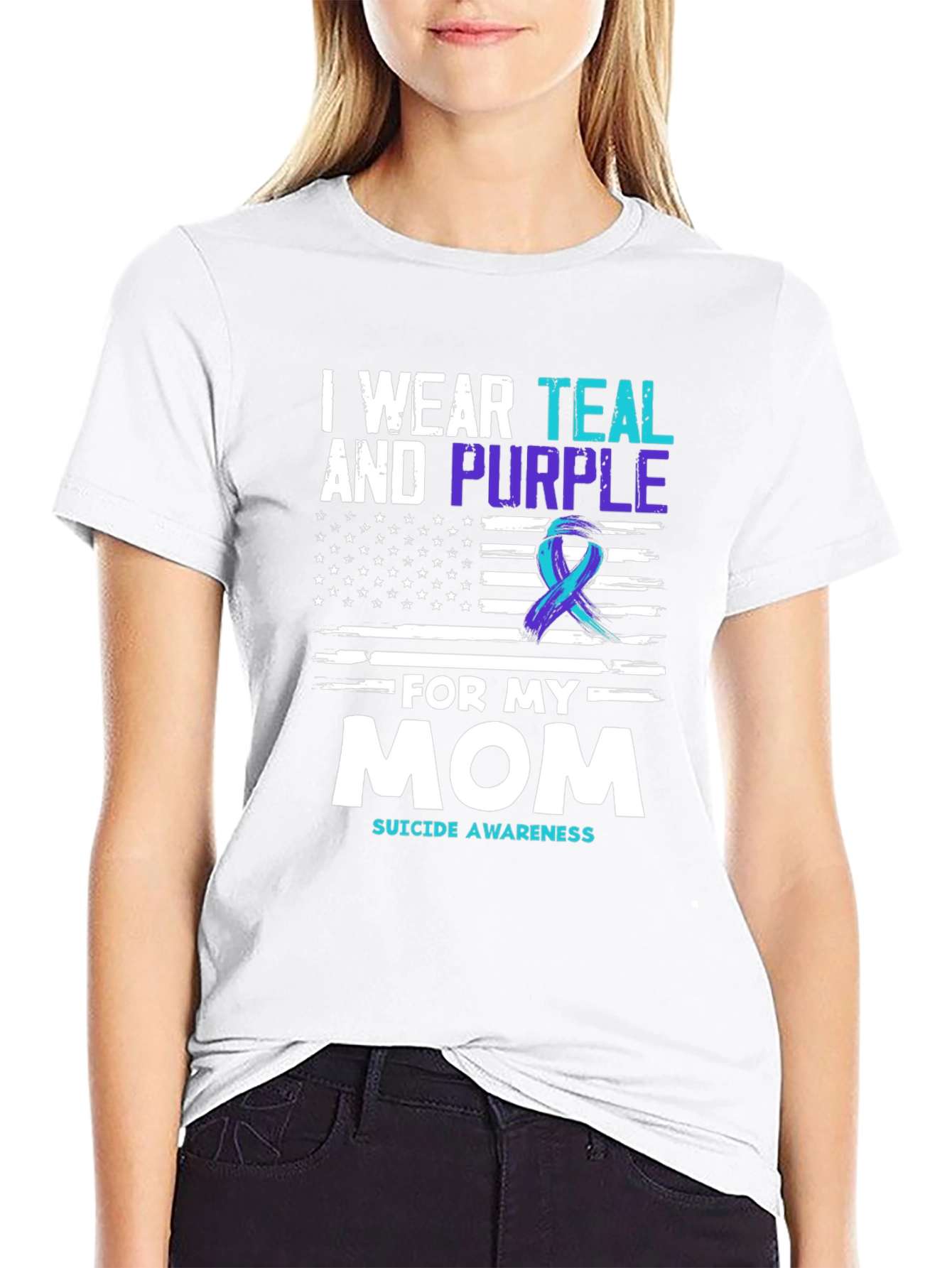 Black Teal & Purple Suicide Awareness T-Shirt - For My Mom view 9