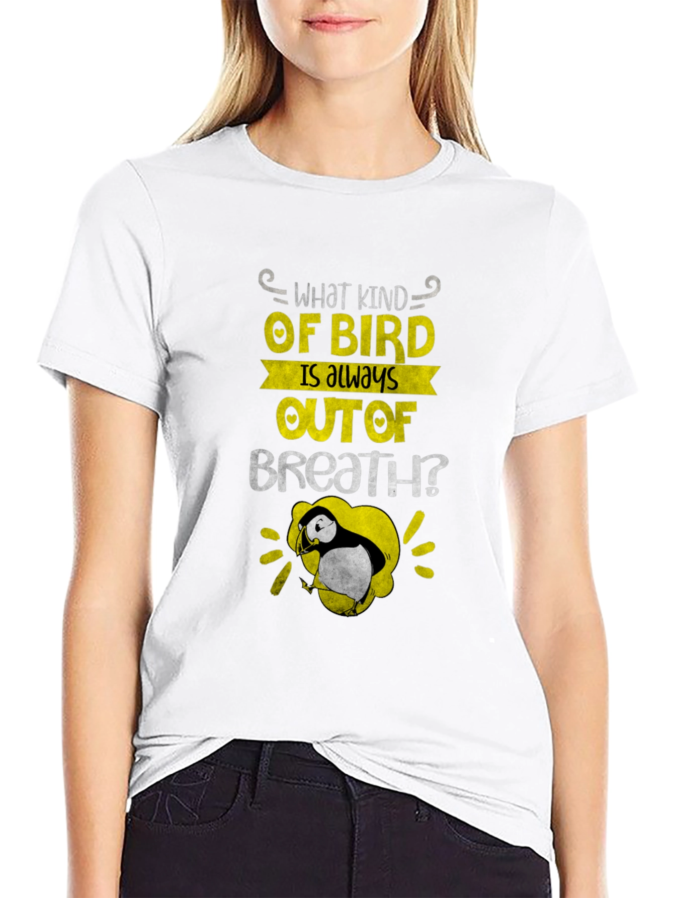Black Out of Breath Puffin Joke T-Shirt view 9