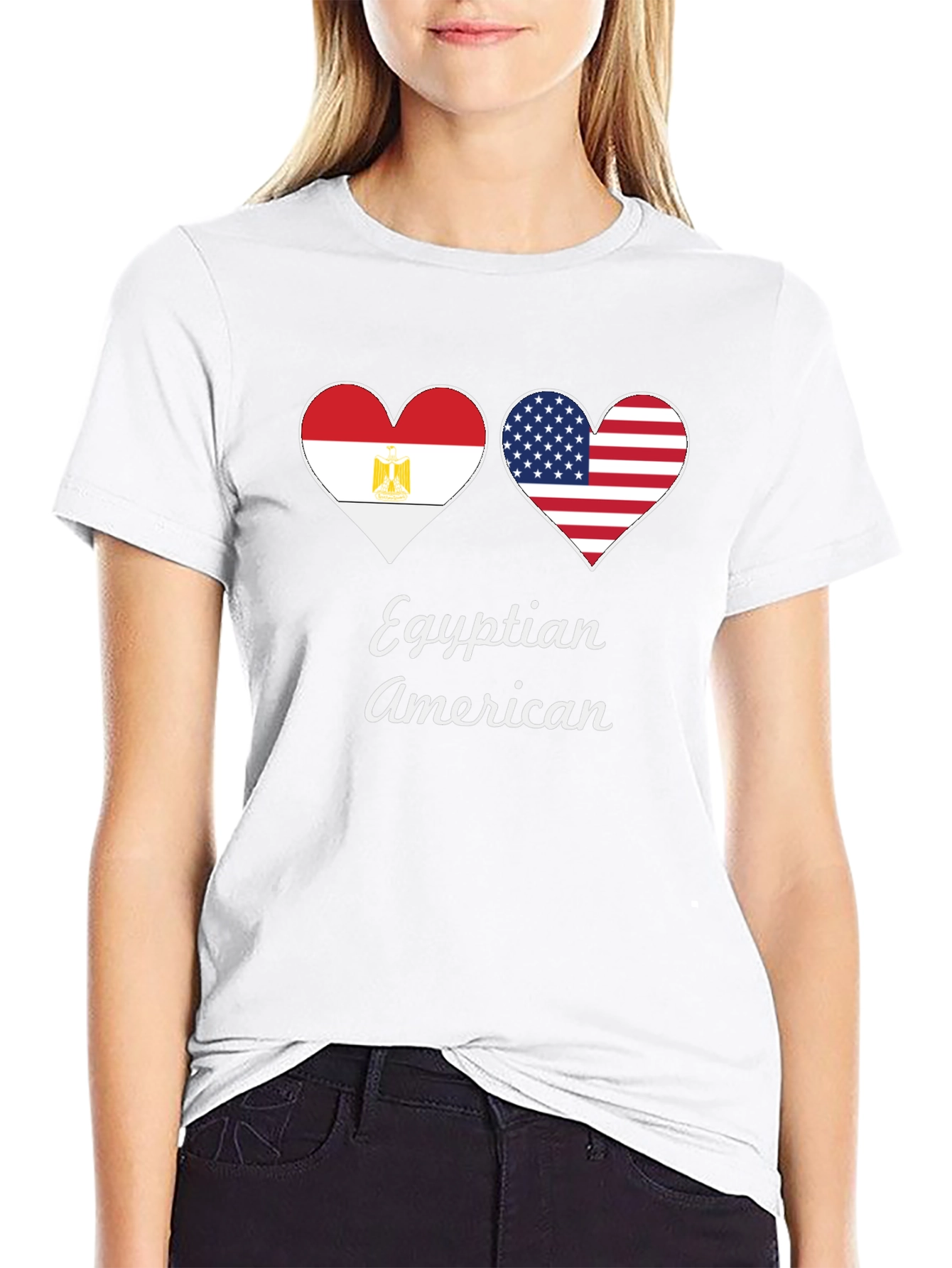 Egyptian American Flag Heart T-Shirt - 9