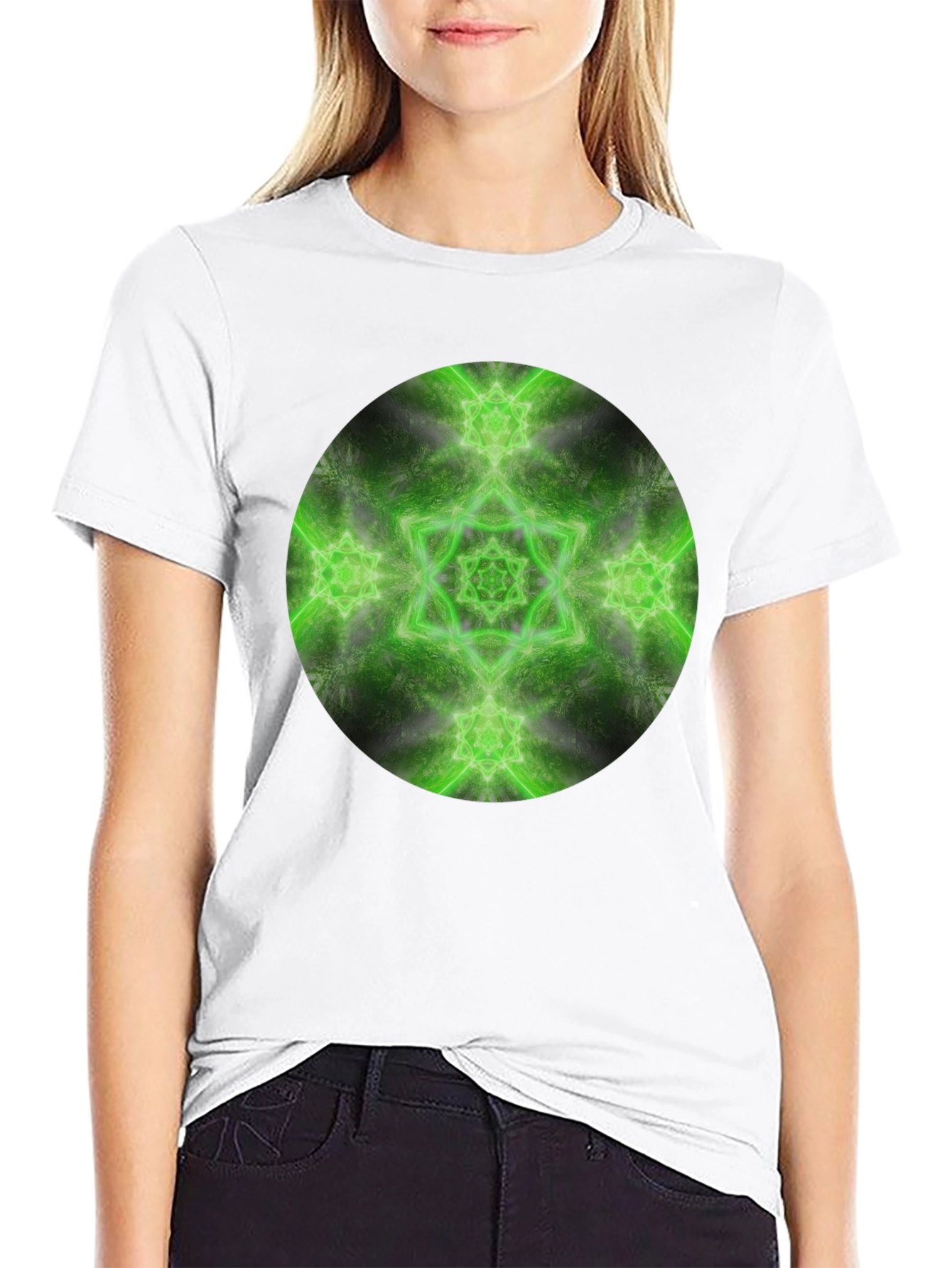 Black Green Mandala Graphic Tee - Men's Black T-Shirt view 9