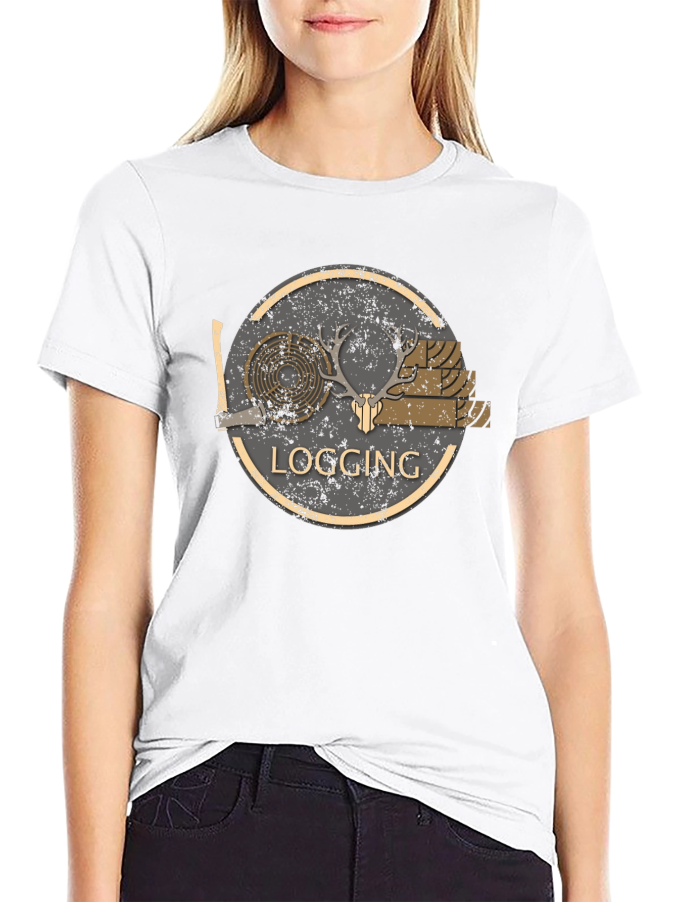 Black Logging Graphic Print Black T-Shirt view 9