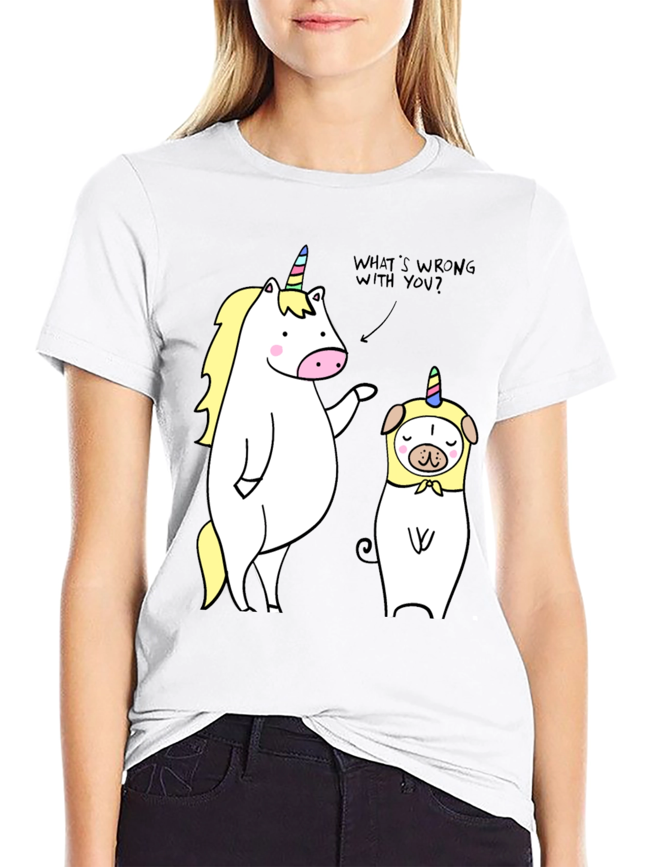 Black Unicorn & Pug Humor Tee - What's Wrong? view 9