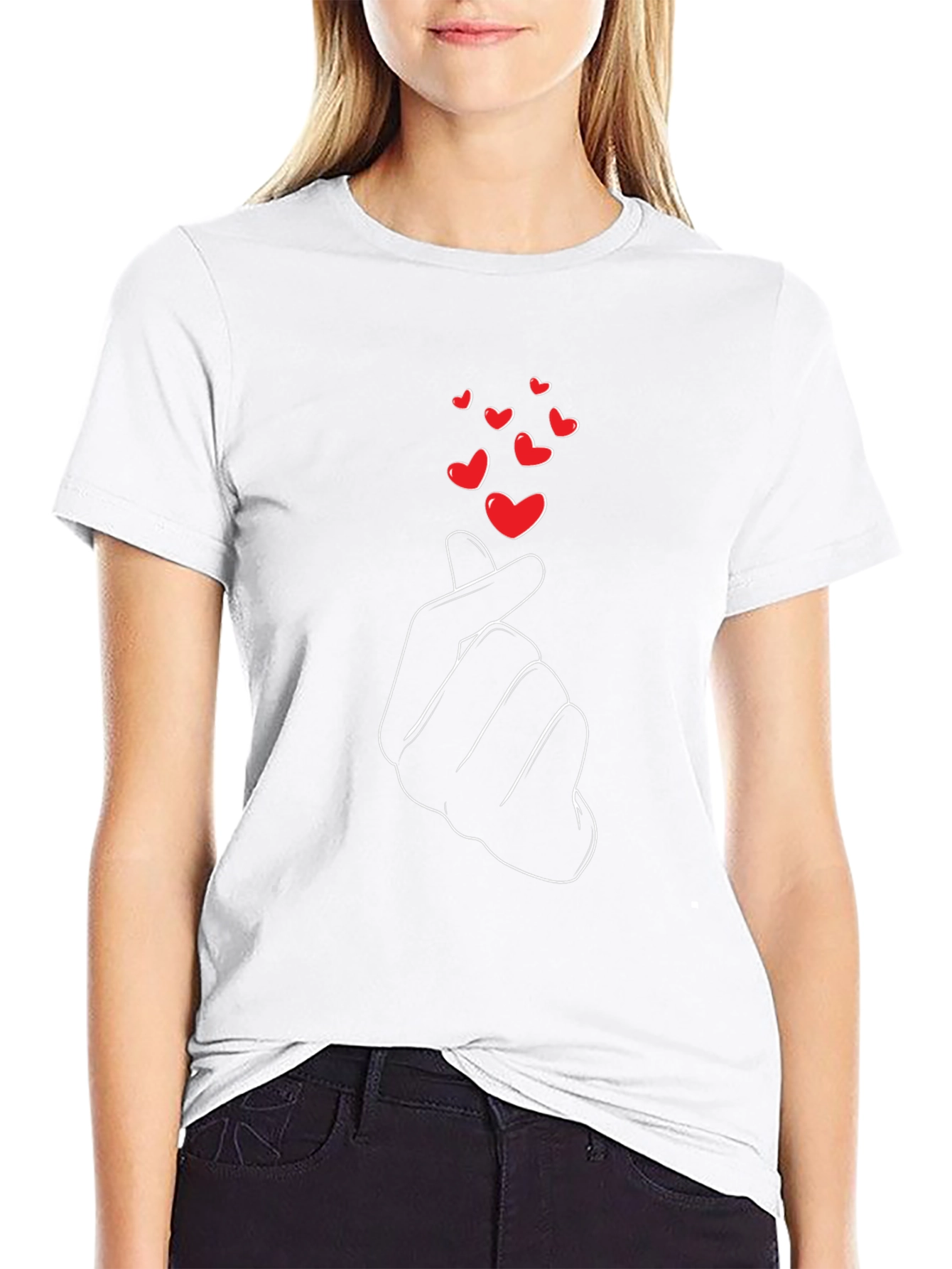 Black Love Sign Black T-Shirt - Korean Heart Gesture view 9