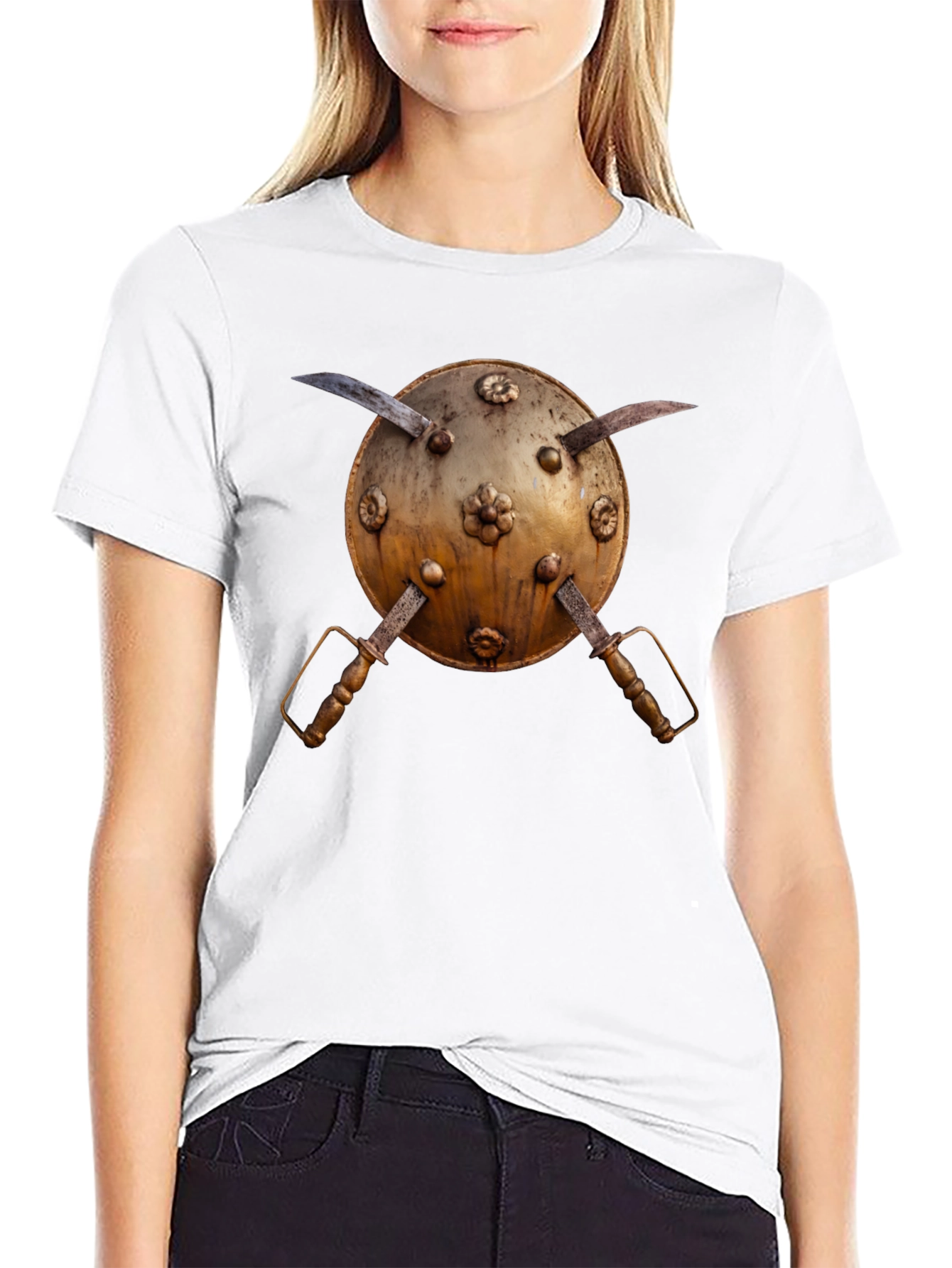 Black Medieval Shield and Sword Graphic Tee view 9