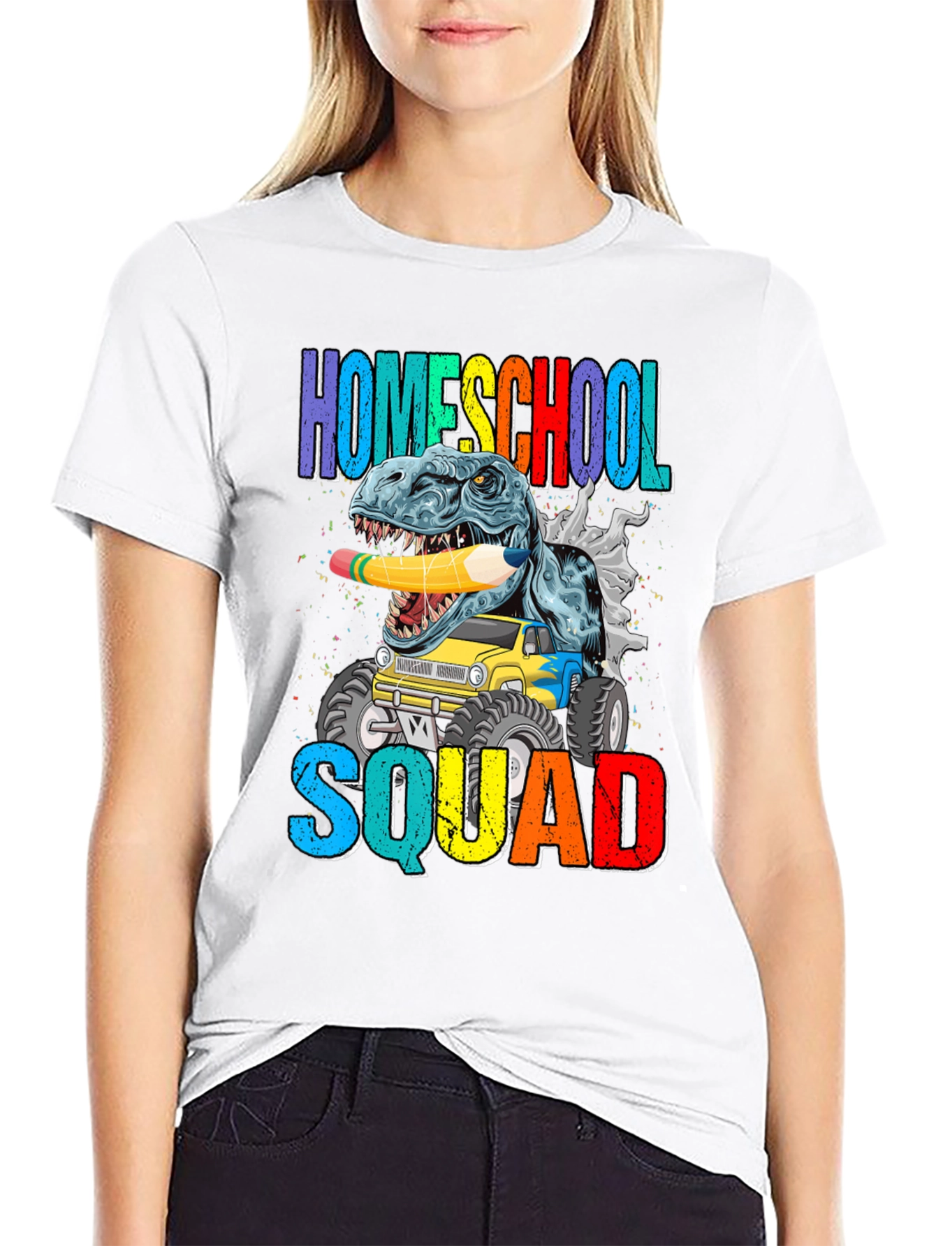 Black Homeschool Squad T-Shirt Dinosaur Monster Truck view 9