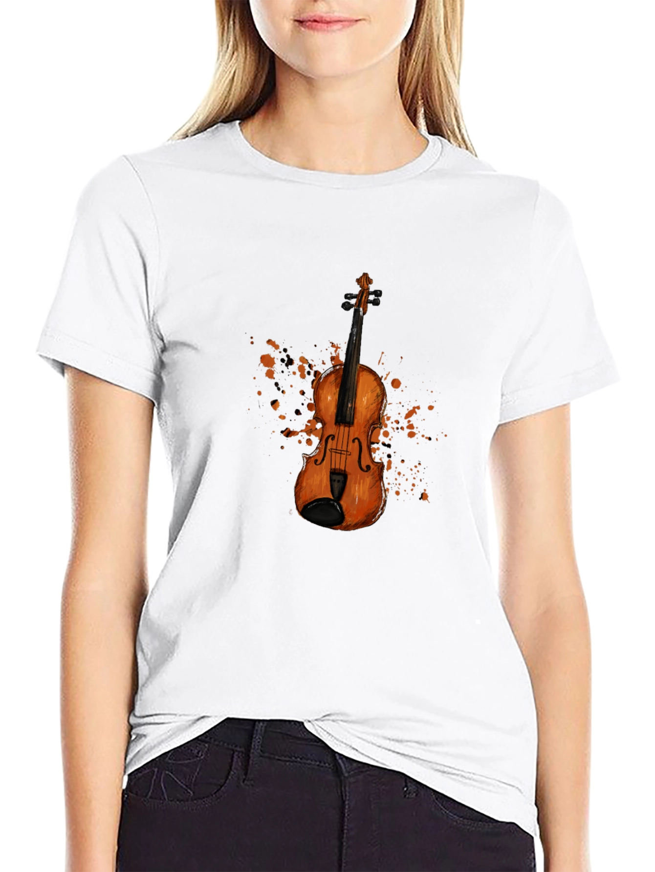 Black Violin Graphic Print Black T-Shirt view 9