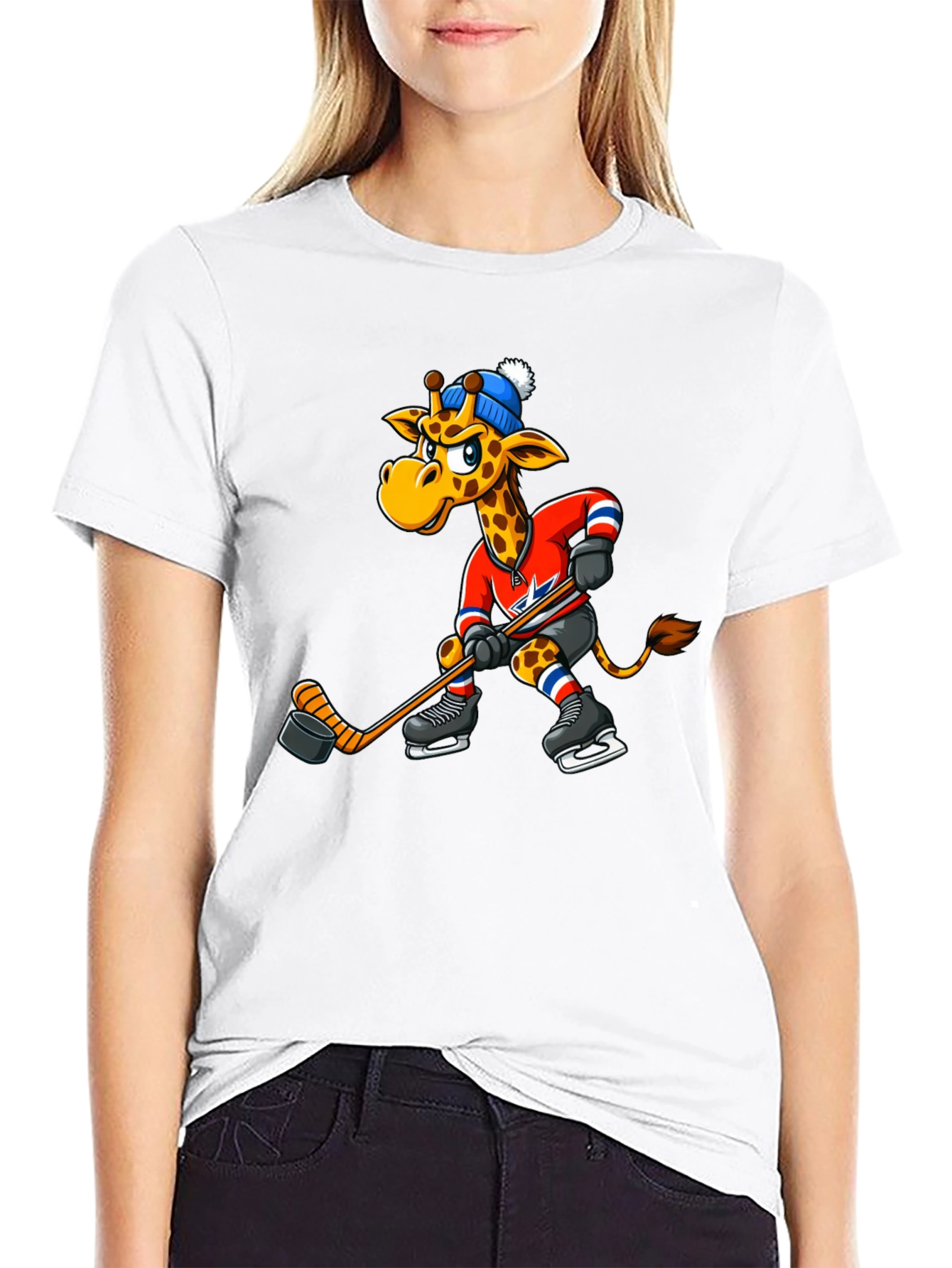 Black Hockey Giraffe Graphic Tee - Black Cotton T-Shirt view 9