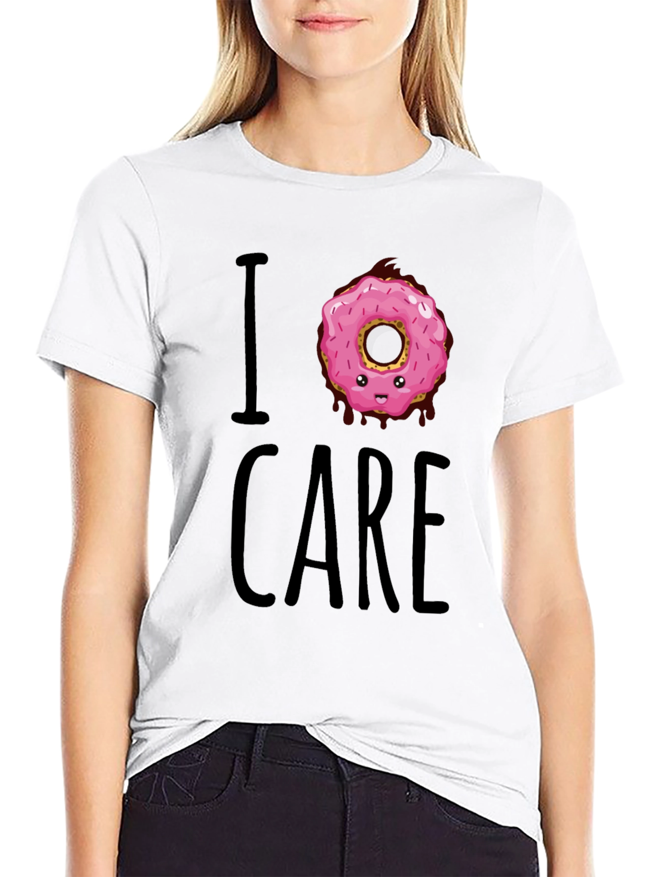 Black I Donut Care T-Shirt - Funny Graphic Tee view 9