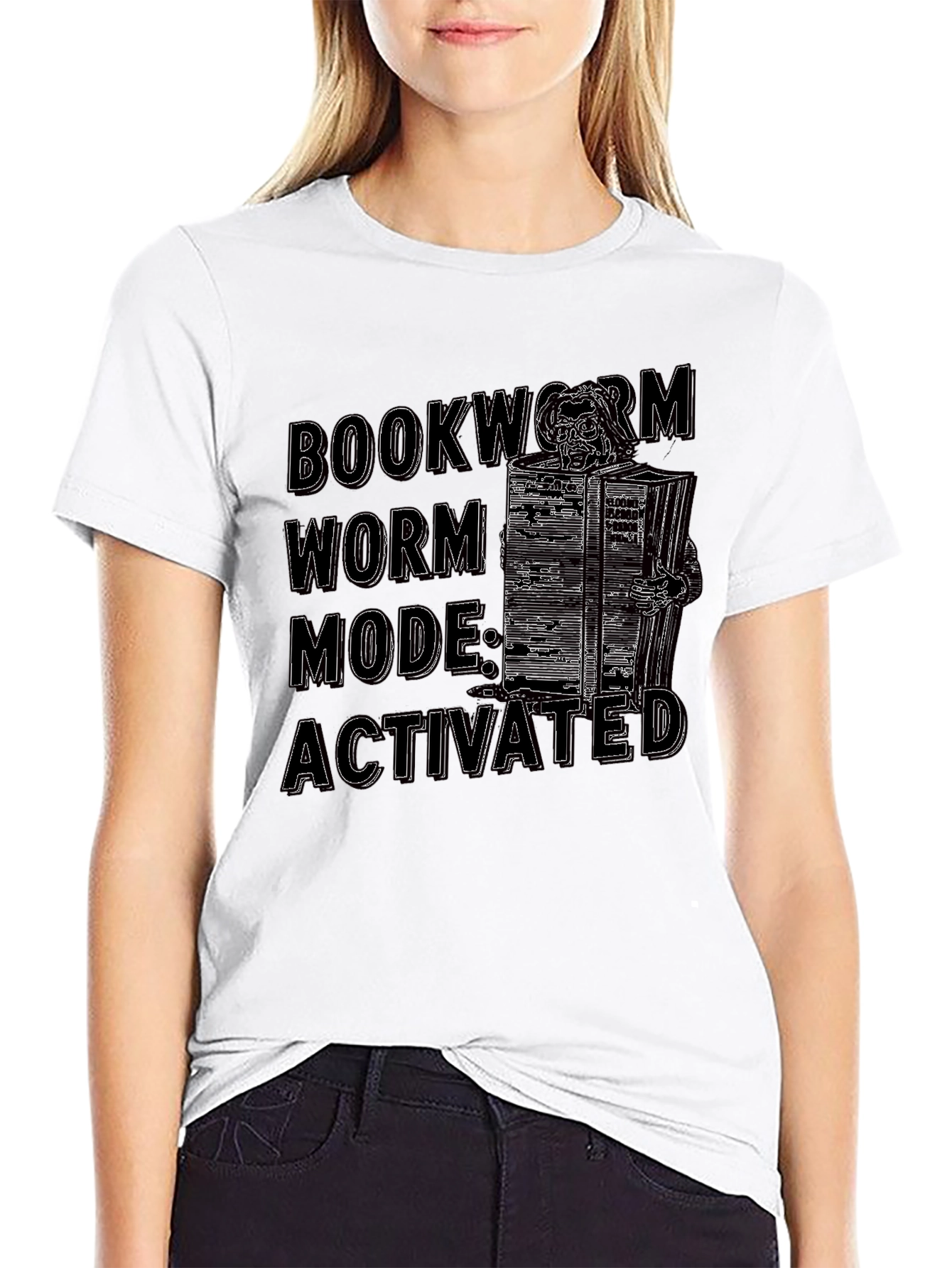 Black Bookworm Mode Activated Graphic Tee view 9