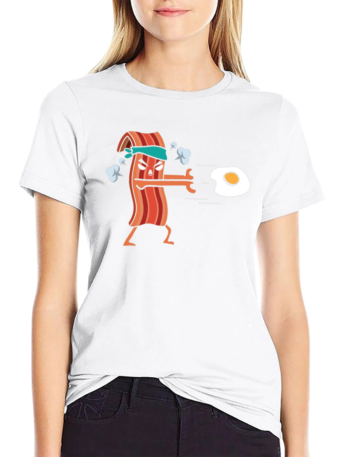 Black Bacon vs Egg Funny T-Shirt view 9