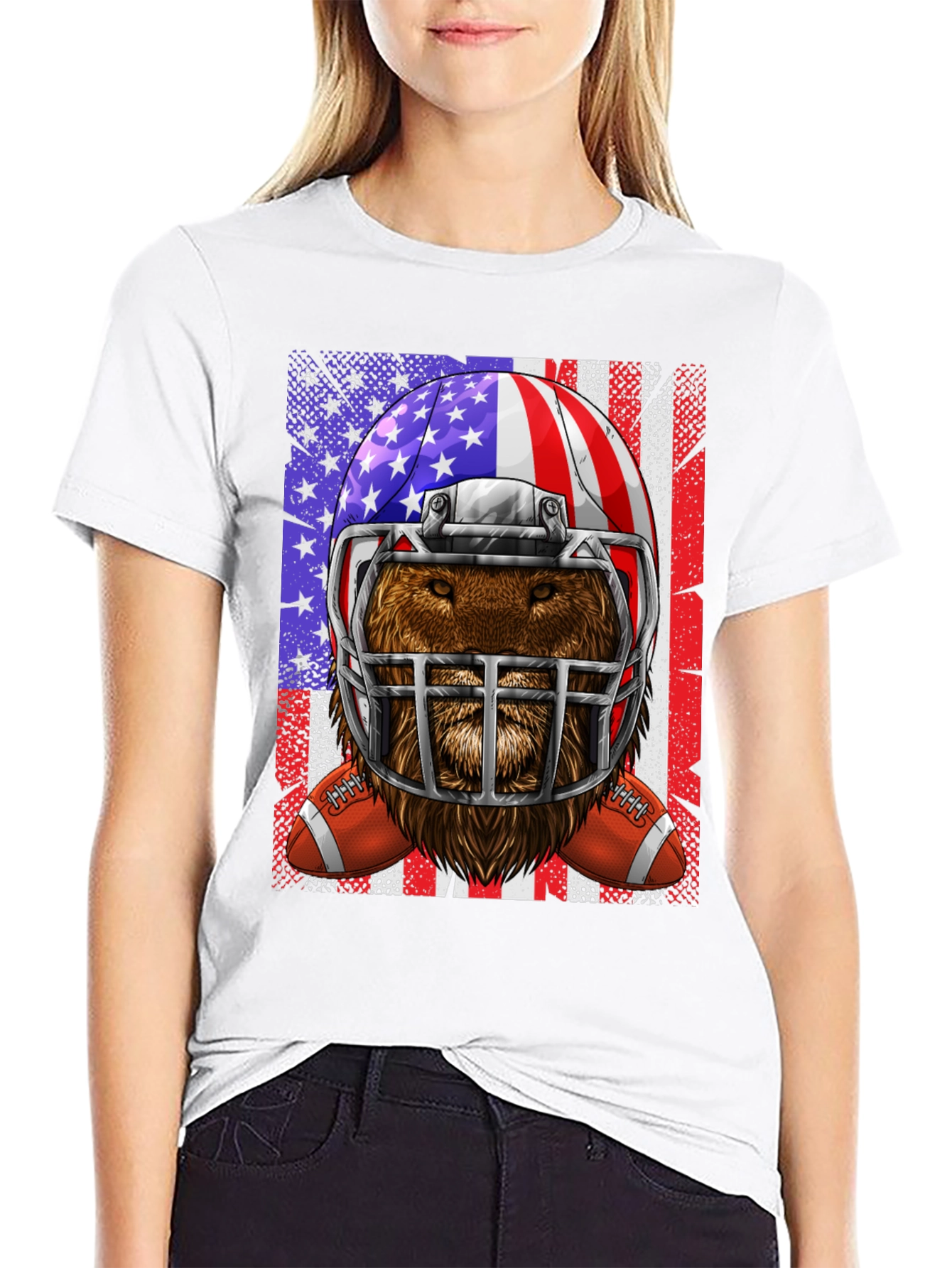 Black Football Bear USA Flag Graphic Tee view 9