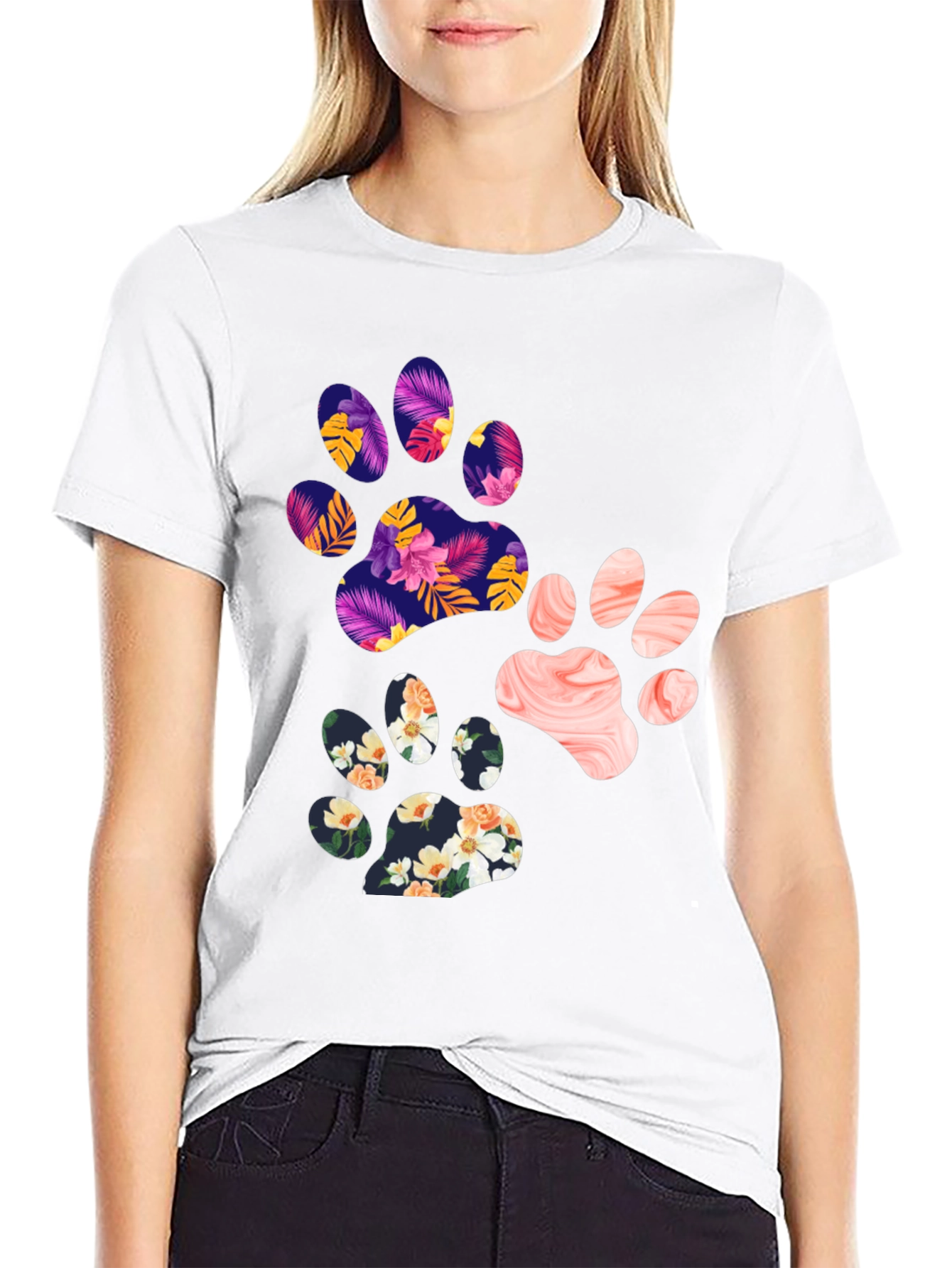 Black Floral Paw Print Graphic Tee - Unisex view 9