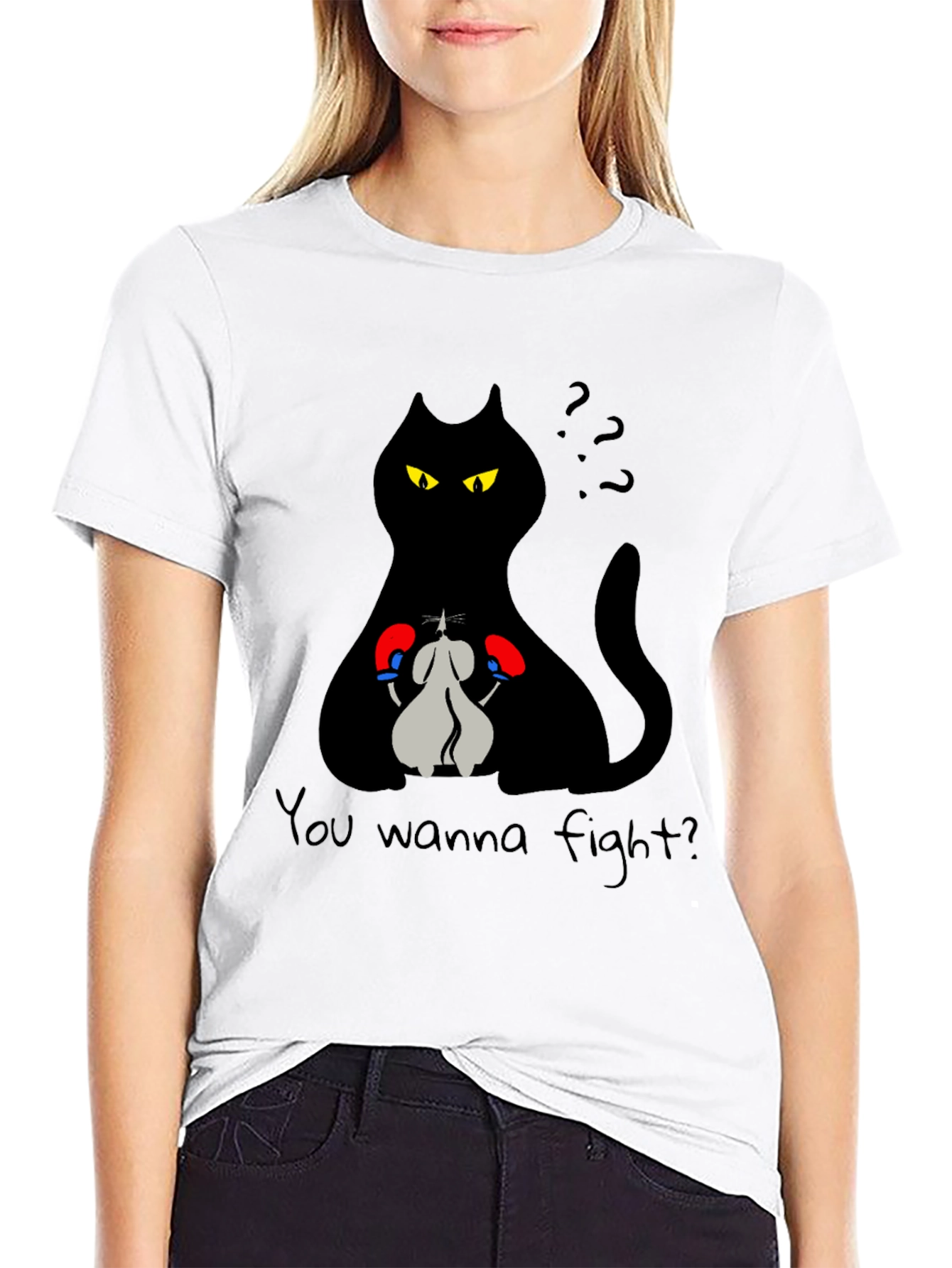 Black Funny Cat Boxing Match T-Shirt - You Wanna Fight? view 9