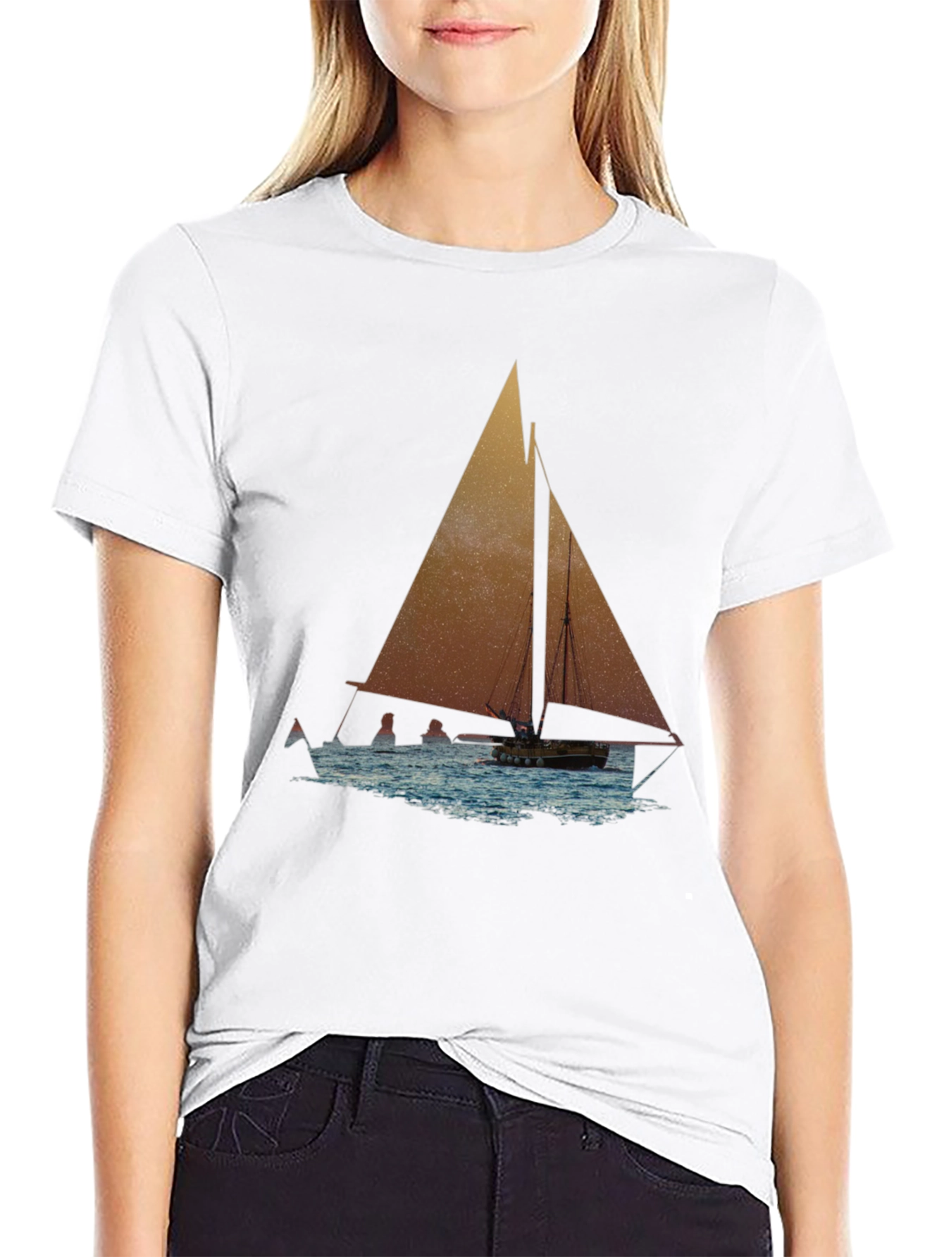 Black Sailboat Graphic Tee - Black Cotton Blend view 9