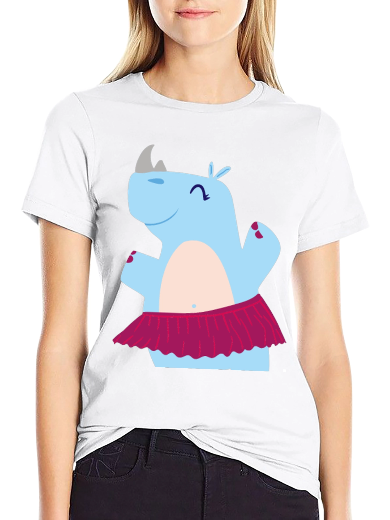 Black Dancing Rhino T-Shirt - Cute Cartoon Tee view 9