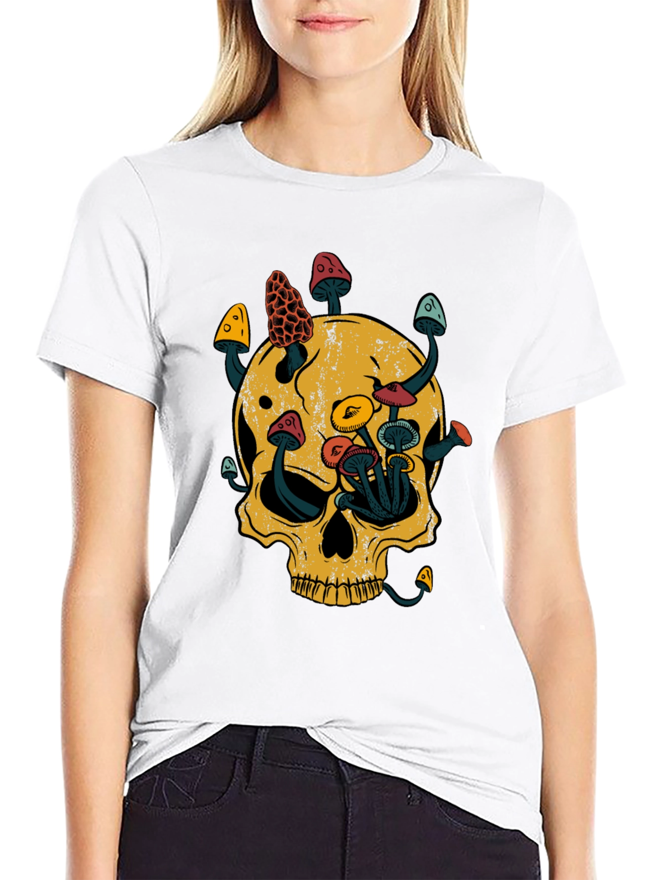 Black Skull & Mushroom Graphic Tee - Black view 9