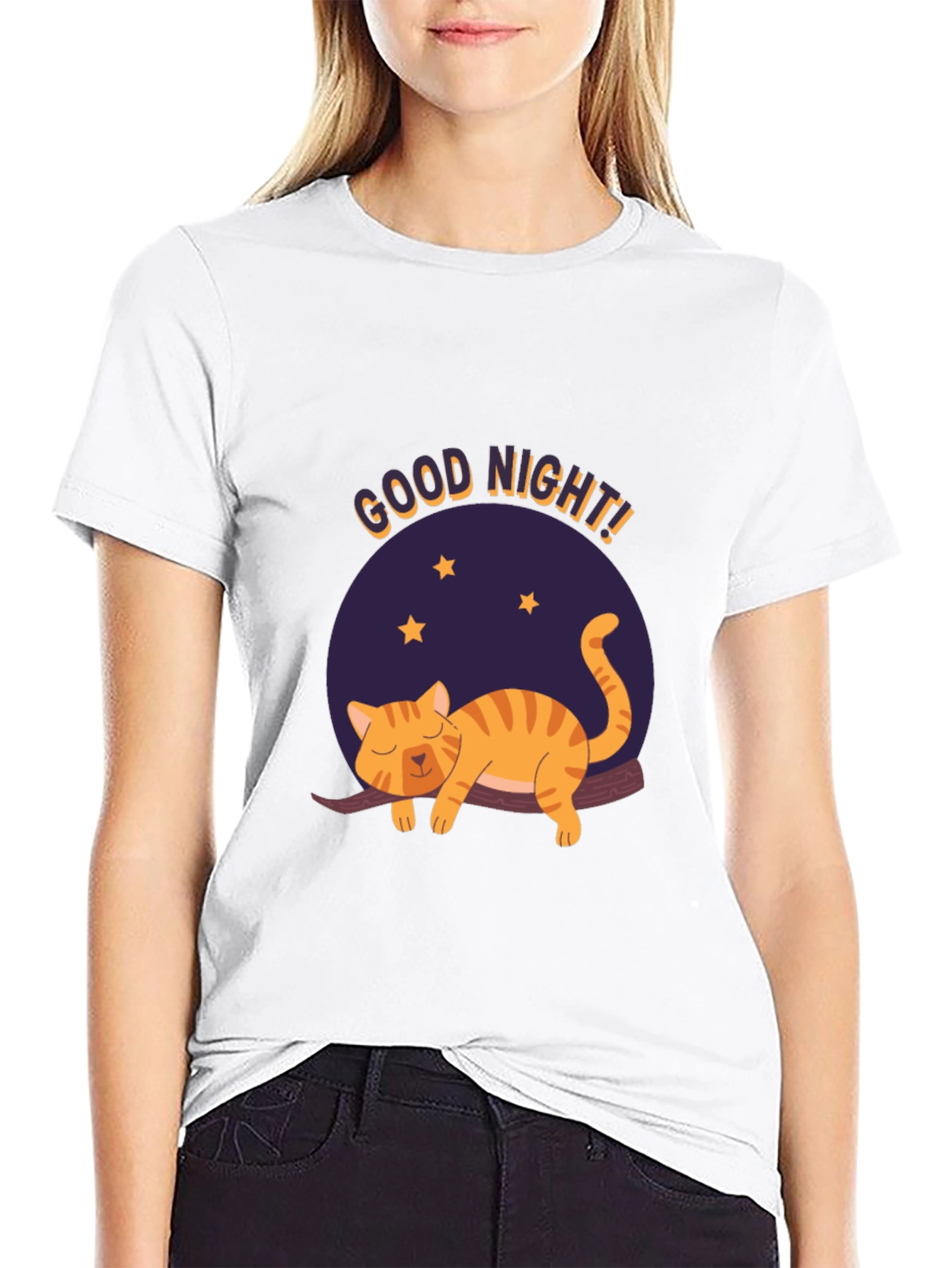 Black Good Night Cat Graphic T-Shirt - Black view 9