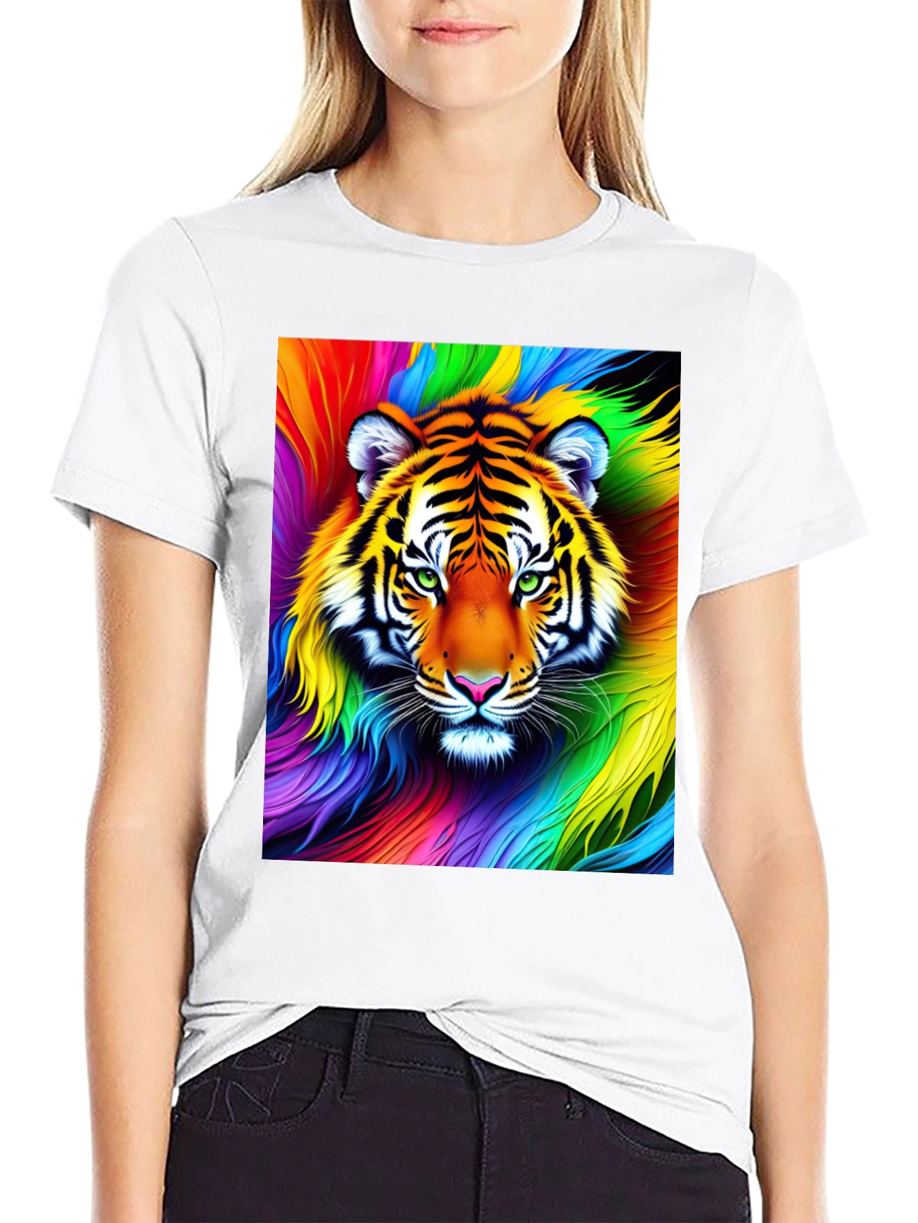 Black Rainbow Tiger Graphic Tee - Vibrant Unisex Shirt view 9