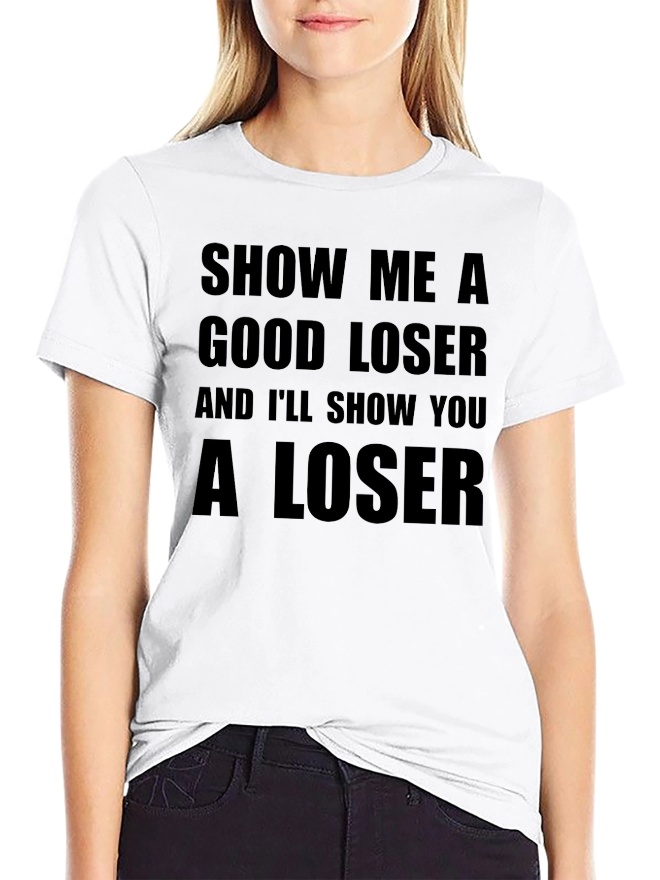 Black Funny Loser Graphic T-Shirt, Black Cotton Tee view 9
