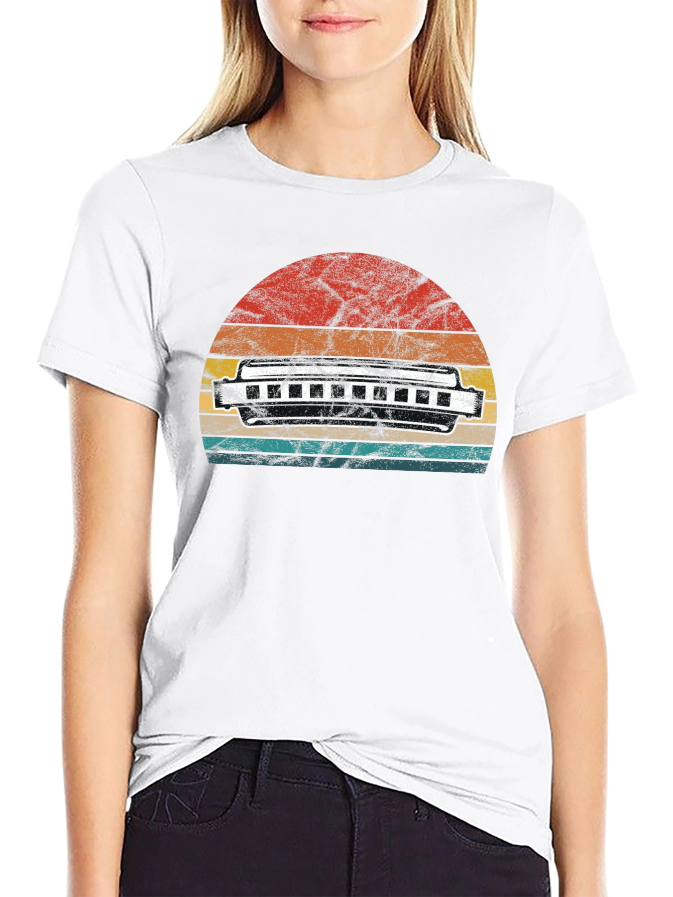 Black Vintage Harmonica Sunset T-Shirt view 9