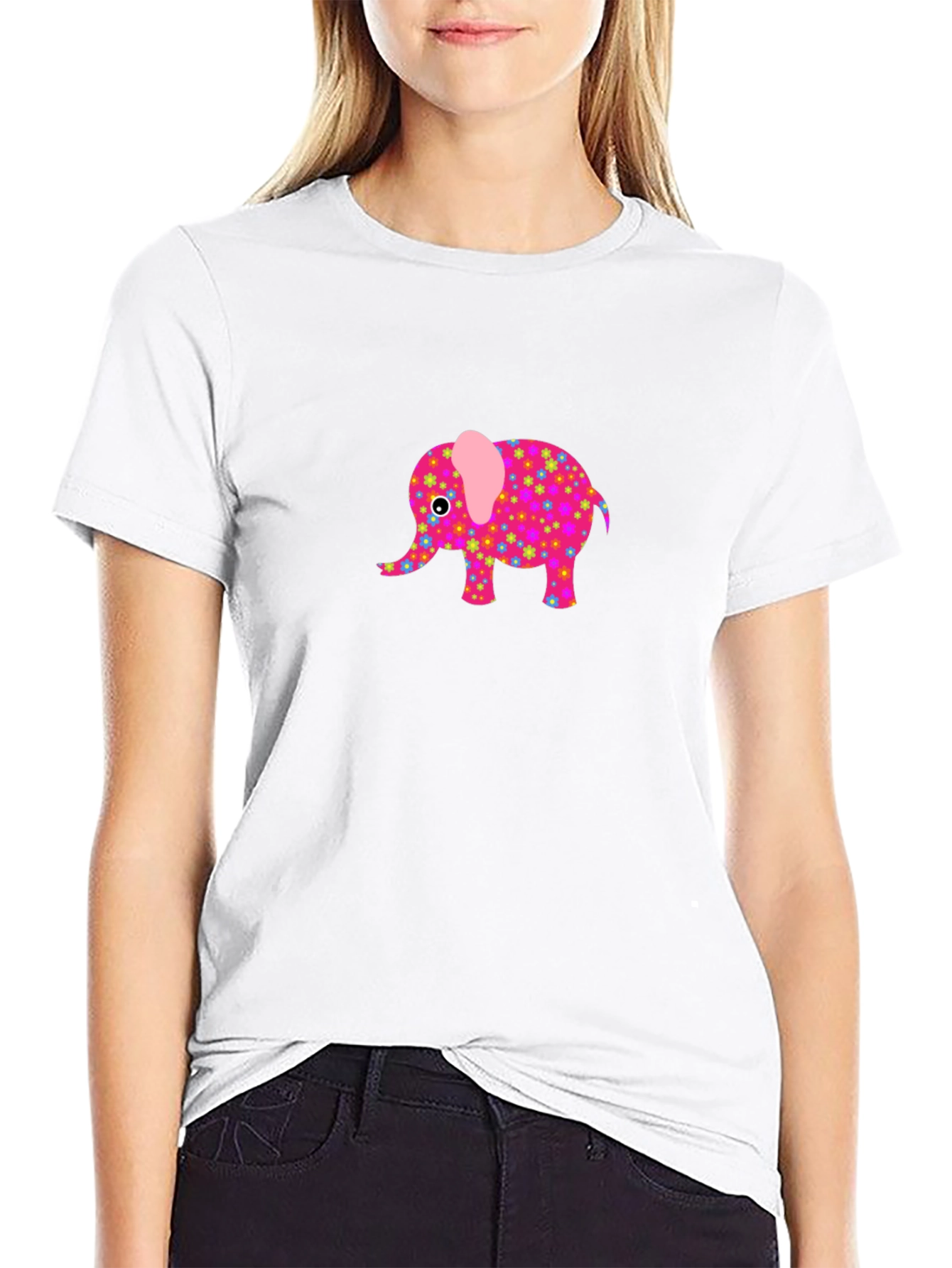 Black Black T-Shirt with Cute Elephant Graphic view 9