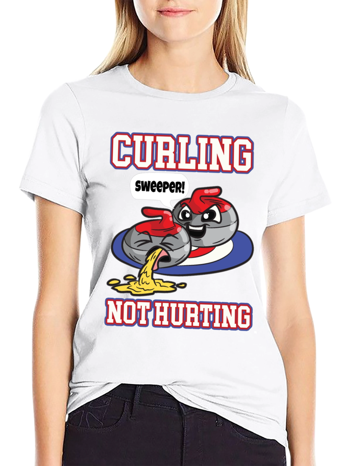 Black Funny Curling T-Shirt - Sweeper, Not Hurting! view 9