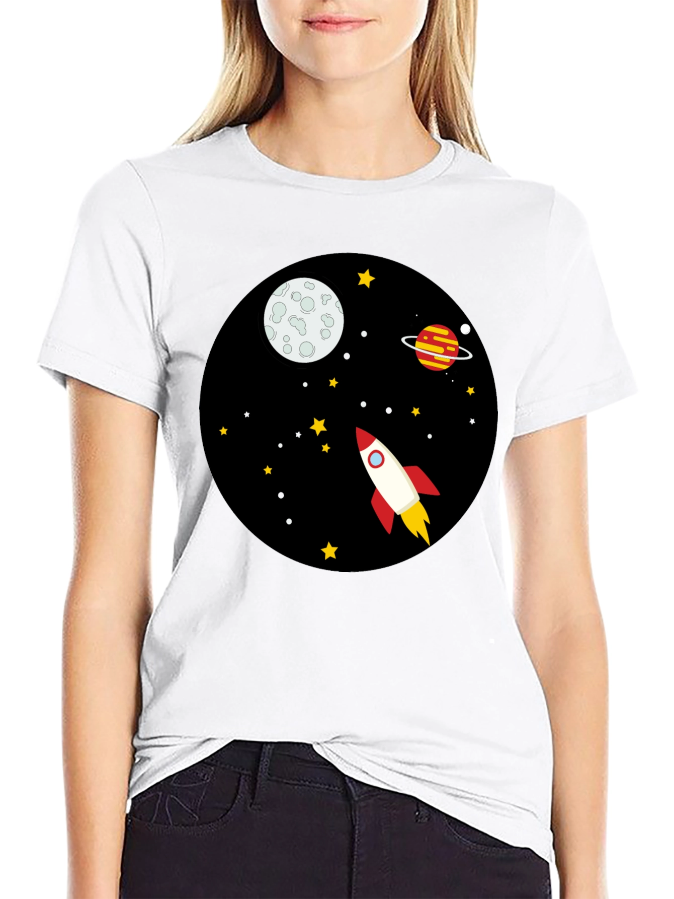 Black Space Rocket Graphic Tee - Unisex Black T-Shirt view 9