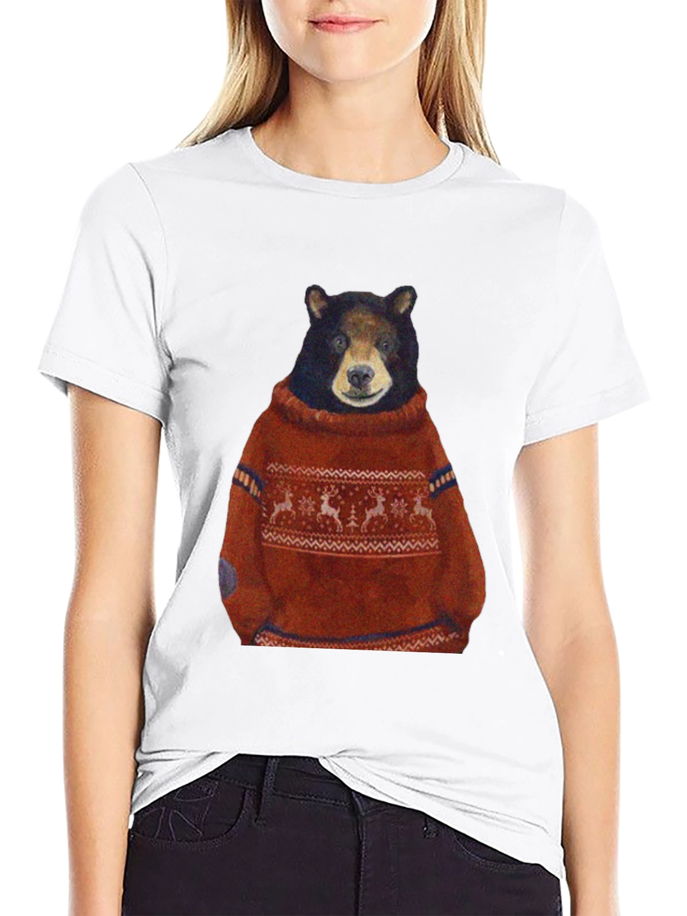 Black Bear in Sweater Graphic T-Shirt - Unique Design view 9