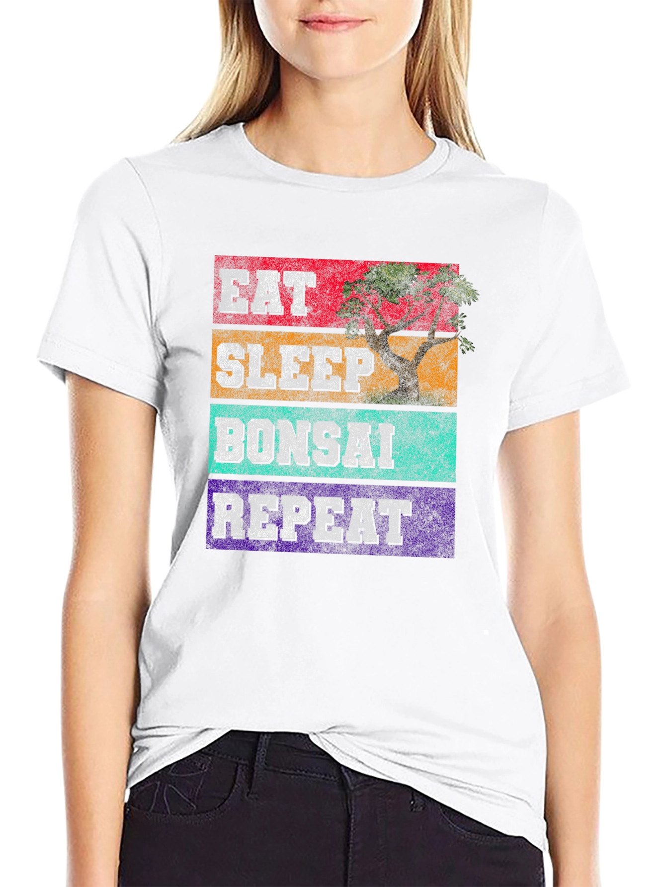 Black Eat Sleep Bonsai Repeat Graphic Tee view 9