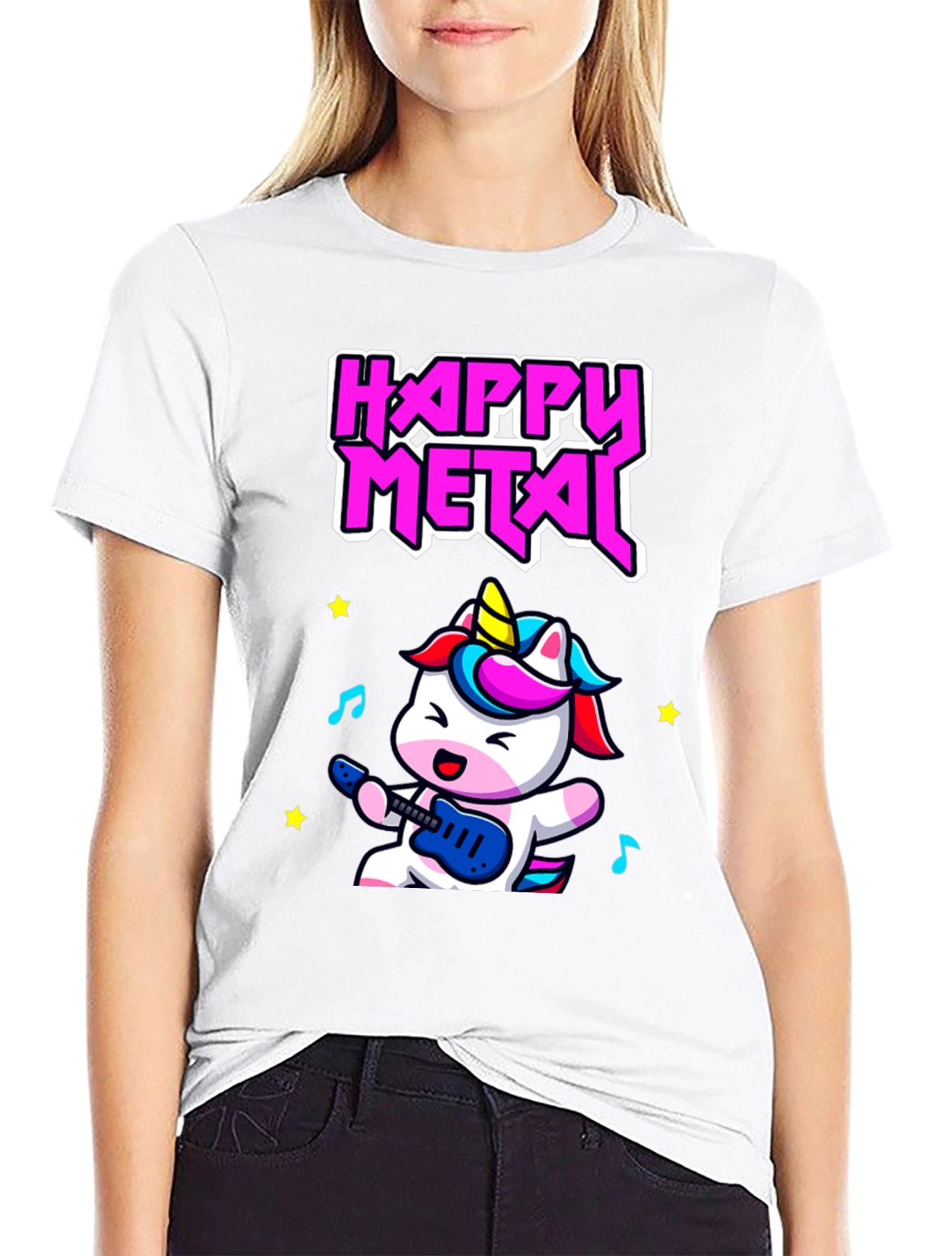 Black Happy Metal Unicorn T-Shirt - Rock On! view 9