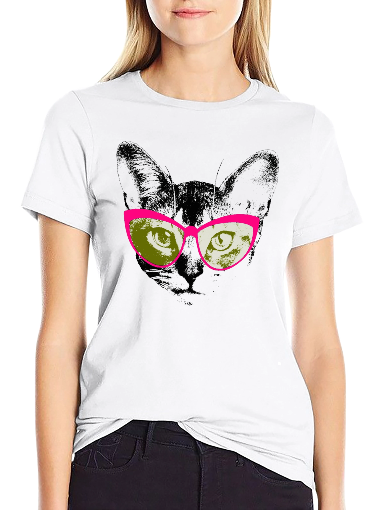 Black Cool Cat Graphic Tee - Black Cotton T-Shirt with Sunglasses view 9