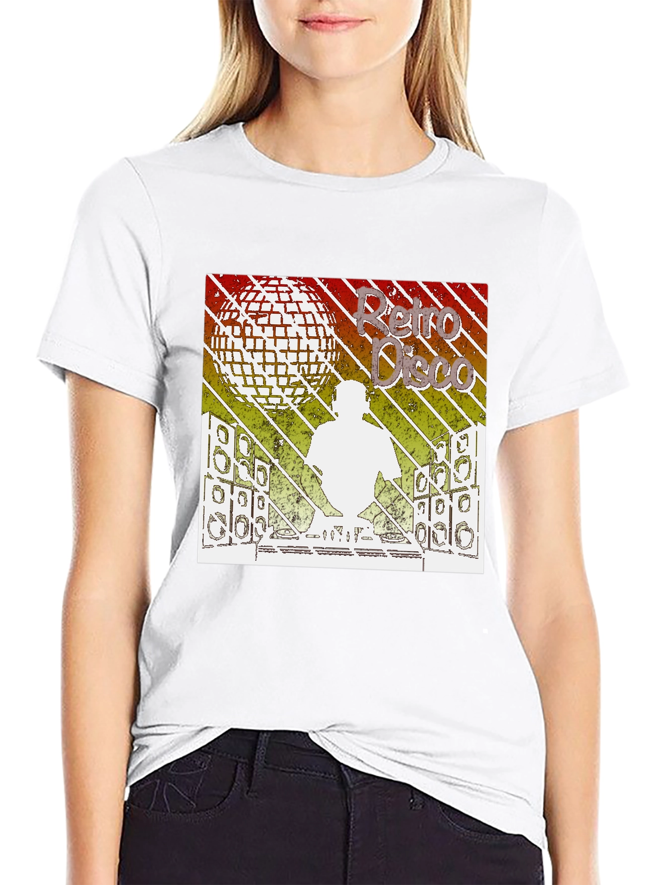 Black Retro Disco Graphic Tee - Black Cotton T-Shirt view 9