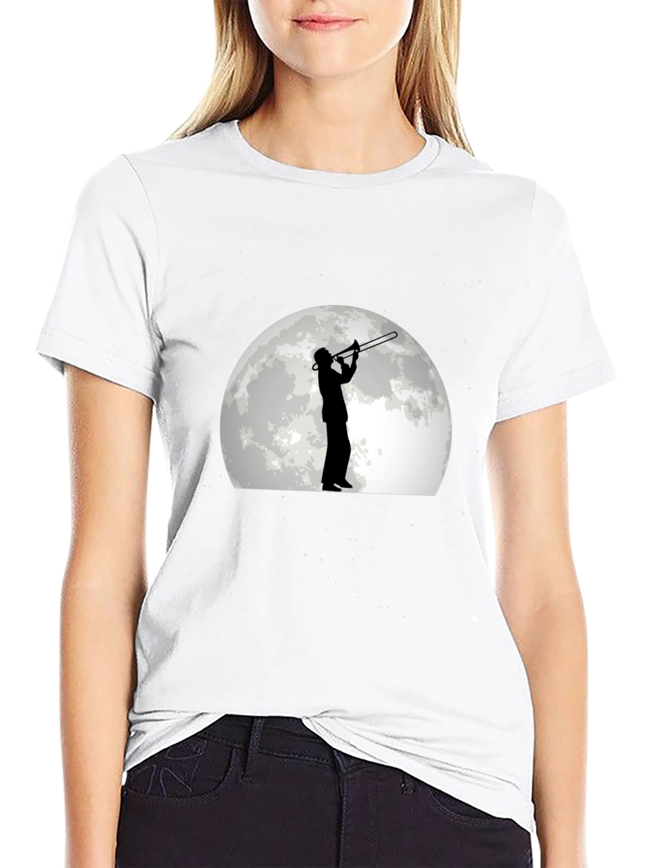 Black Moonlight Trombone Player Graphic Tee view 9