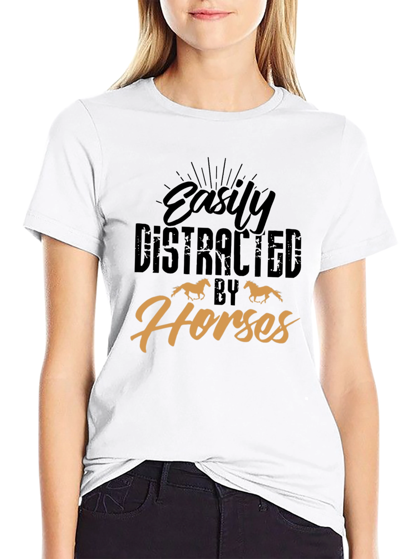 Black Easily Distracted By Horses Graphic Tee view 9