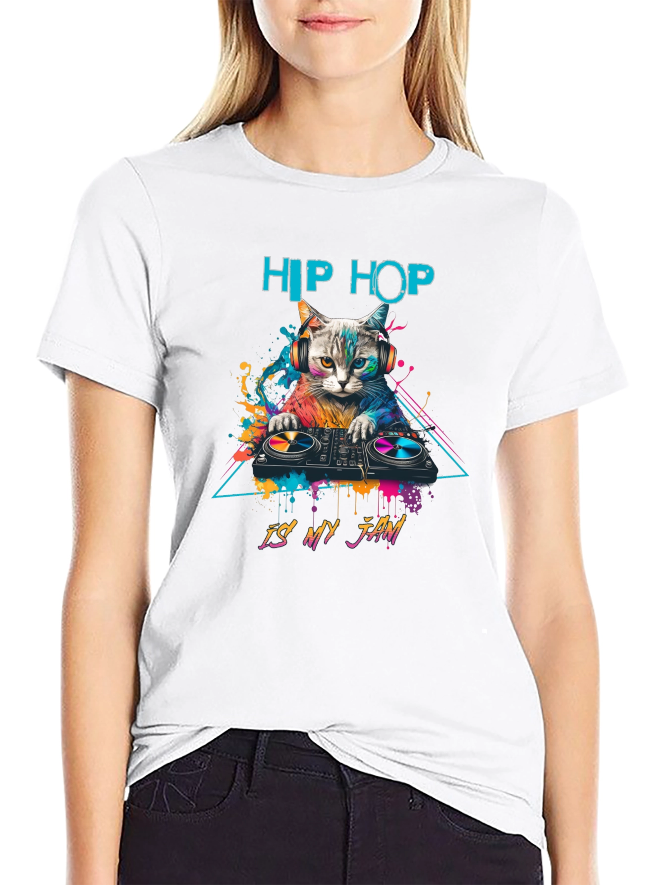Black Hip Hop Cat DJ T-Shirt - Is My Jam view 9