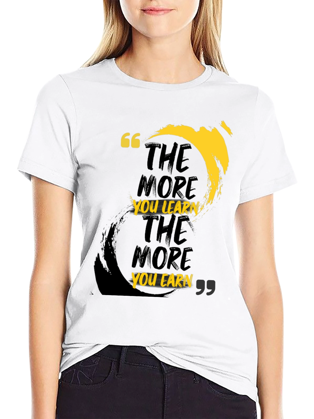 Black Motivational T-Shirt: The More You Learn, The More You Earn view 9