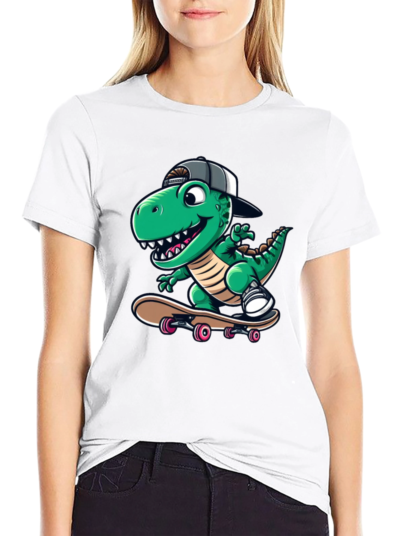Black Cool Dinosaur Skateboarder T-Shirt view 9