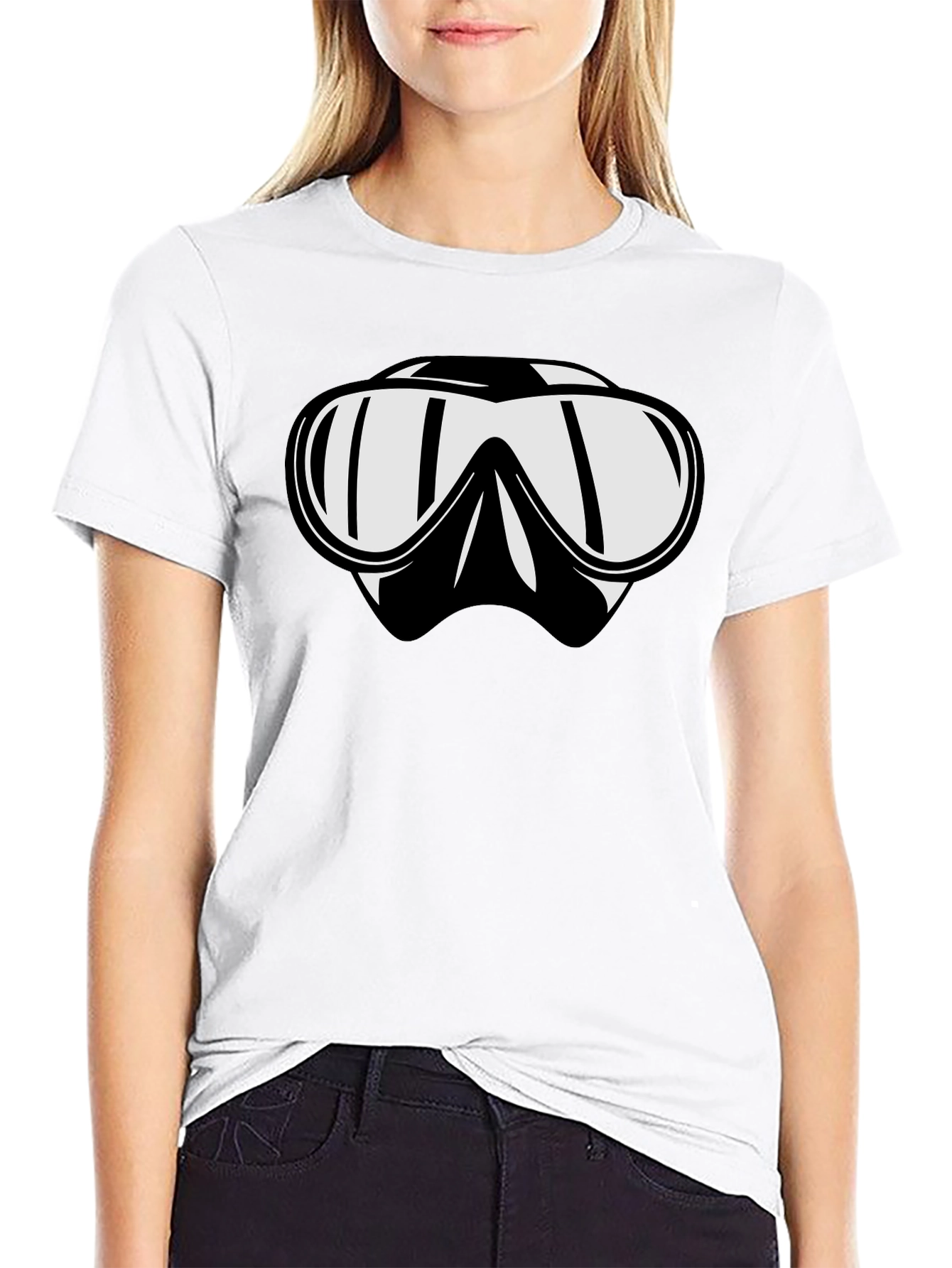 Black Diving Mask Graphic Tee - Black Cotton T-Shirt view 9
